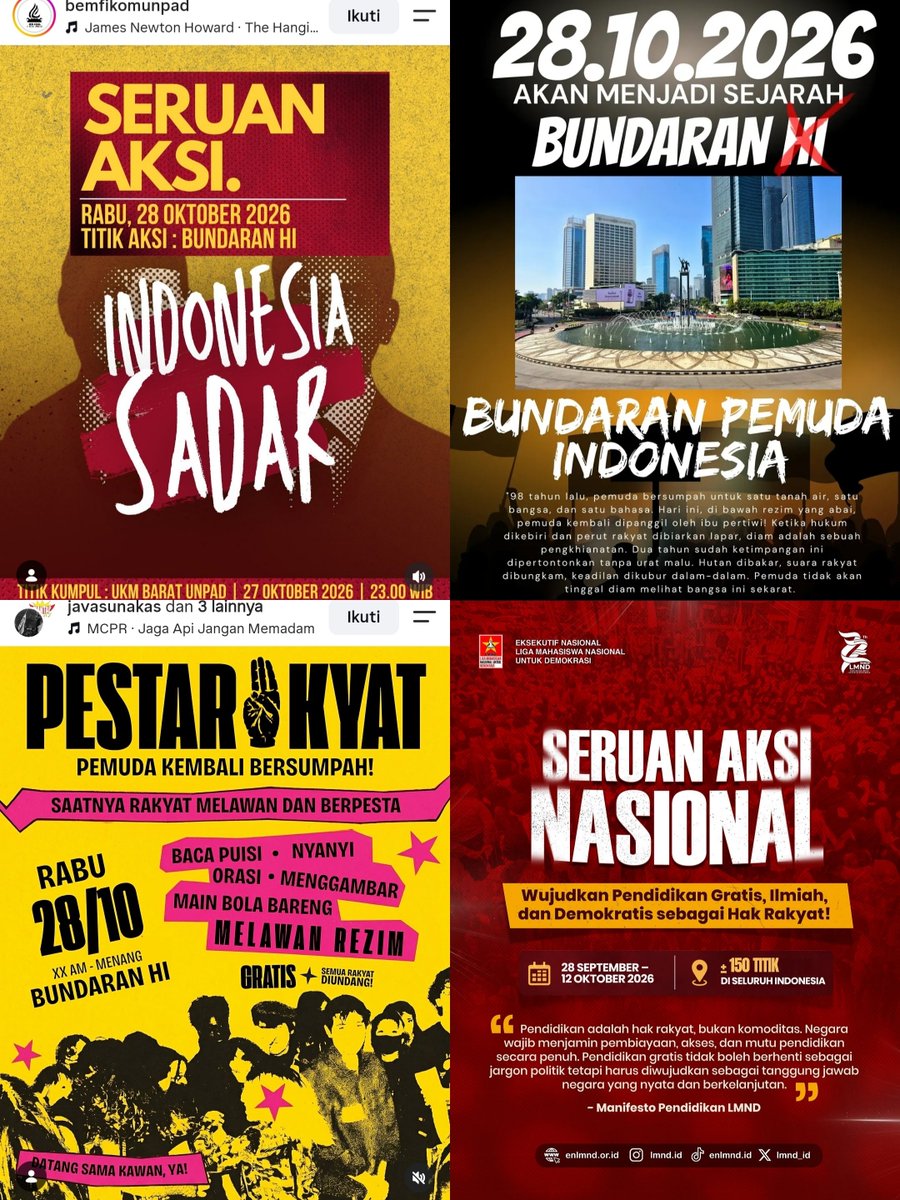 ejaaipongg's tweet photo. 🚨 BREAKING NEWS. 

UP UP UP
 
SERUAN AKSI NASIONAL 28 OKTOBER 2026. BESOK ‼️

JAKARTA AKAN DIPENUHI LAUTAN MANUSIA BESOK.
MARI MERAYAKAN SUMPAH PEMUDA DI BUNDERAN HI. 

SEJARAH TIDAK DIBUAT OLEH MEREKA YANG DIAM‼️

STAY SAFE SEMUA GUYS https://t.co/roDjJvQ1NA