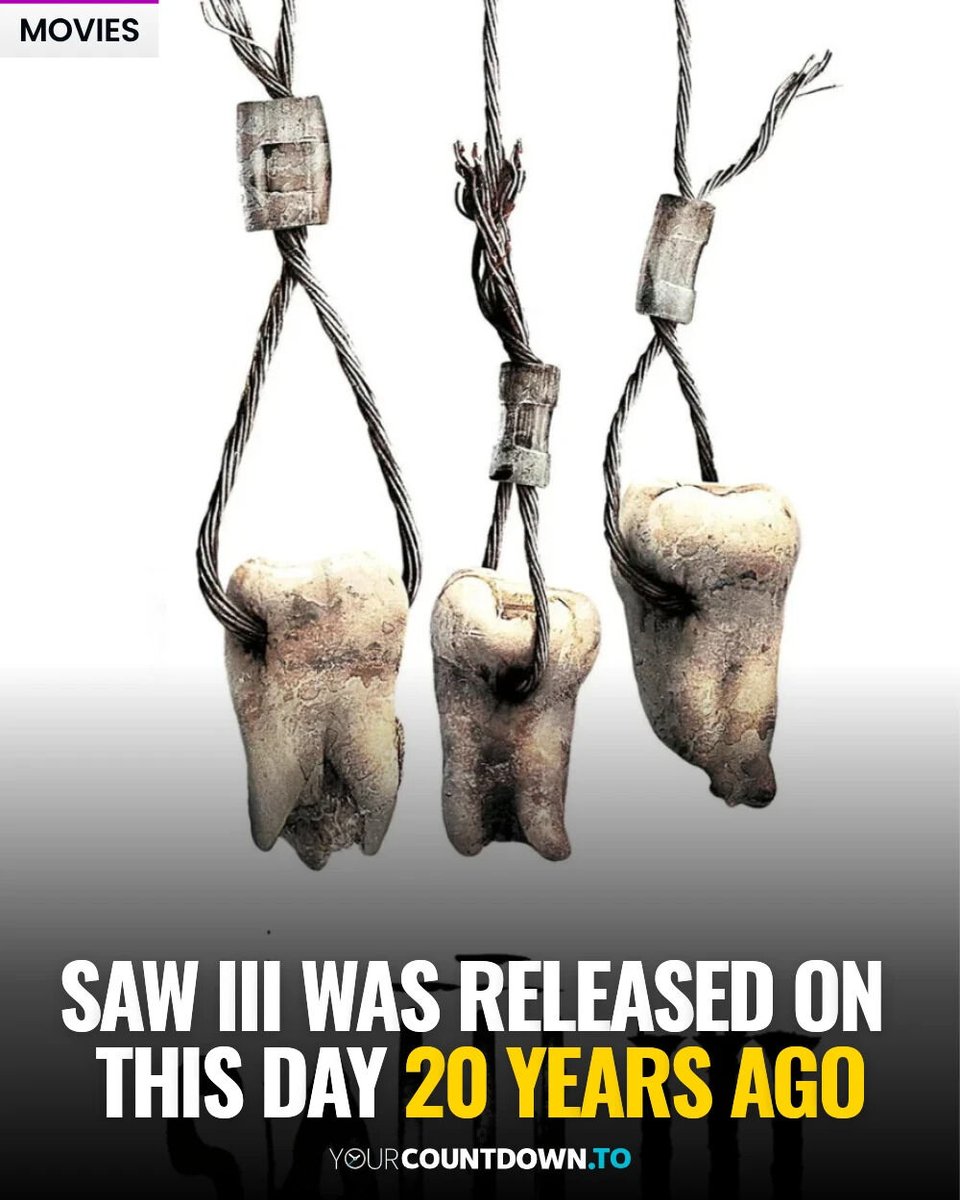 YourCountdownTo's tweet photo. 🩸 On this day in 2006, Jigsaw’s game got deadlier! 🔪 Saw III premiered on 27 October, bringing twisted traps, brutal choices and one chilling question: how far would you go to survive? 🧩 Fun fact: It grossed over $164M worldwide! 💀 #SawIII #HorrorHistory https://t.co/zDxw2MRk85