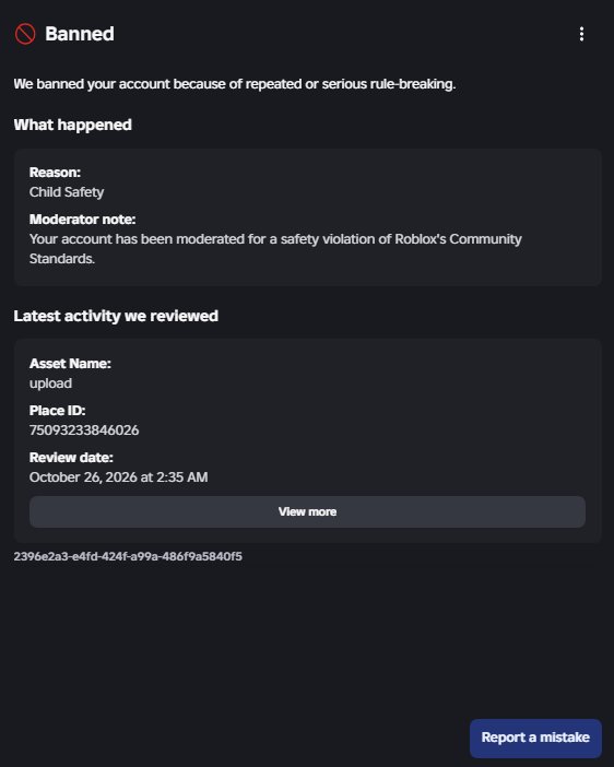 eatsukey's tweet photo. Roblox Halloween Jump Scare 🎃 

Of all the thing u could have falsely ban me for, you choose this @Roblox

For context i am an UGC creator i put all my item inside the game.

This Ban wave is some kind of Halloween event istg

#RobloxDev #roblox #Roblox #RobloxUgc #RobloxStudio https://t.co/qRtPgcMi2v