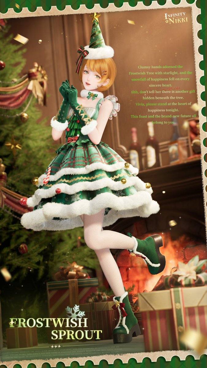 InfinityNikkiEN's tweet photo. ♾️ Version 2.11 "Tales Woven in Time" | Free Outfit in a Limited-Time Event

Listening, answering questions, and offering guidance were the mission she had been given. She kept watch at the entrance to the story until at last, someone stopped before her and asked about her wish.

🎄 Event Duration
After the Version 2.11 update on October 29, 2026 – November 26, 2026, 10:29 (UTC-7)

🎄 Event Details
During the "Snowborne Sprigs" event, 4 tasks will be unlocked at a time. Complete these tasks to earn Wish Snowflakes. Collect enough Wish Snowflakes to exchange for rewards, including the 3-star outfit Frostwish Sprout, Diamonds, growth materials, and more.

Note: Some makeup shown in the image is for reference only. The outfit's in-game presentation may vary.

——
➤ Infinity Nikki Version 2.11 Tales Woven in Time launches globally on October 29 (UTC-7)!
➤ Download Now: https://t.co/soaPebyO8B
➤ Join us on Discord: https://t.co/QvZPw1gbZn
#InfinityNikki
#TalesWoveninTime