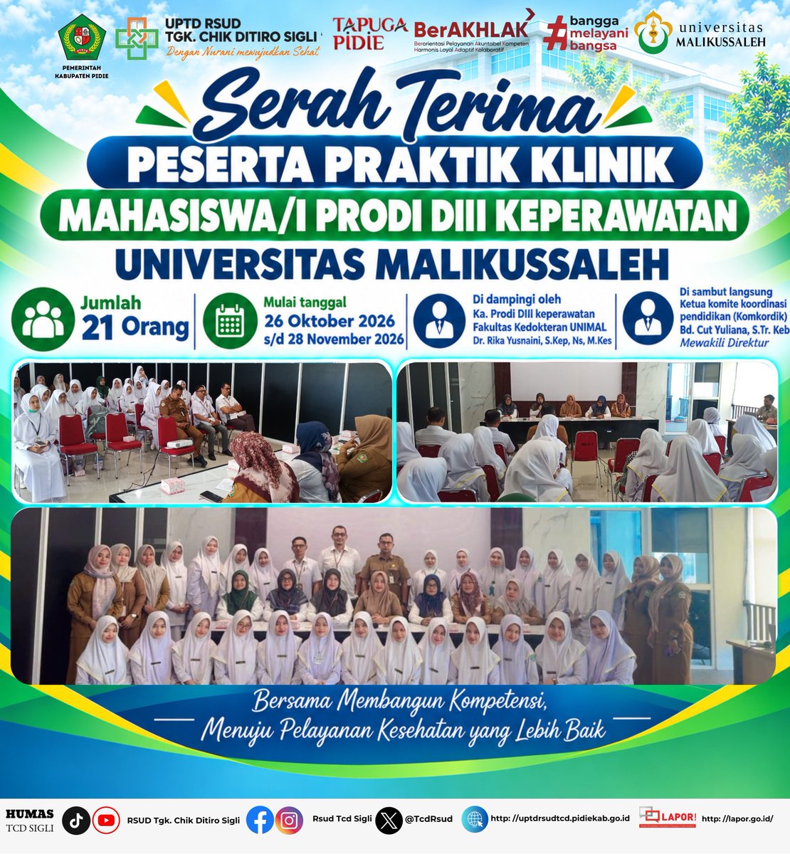 TcdRsud's tweet photo. Serah terima peserta Pratik klinik mahasiswa/I prodi DIII Keperawatan https://t.co/ybwslagL2Z