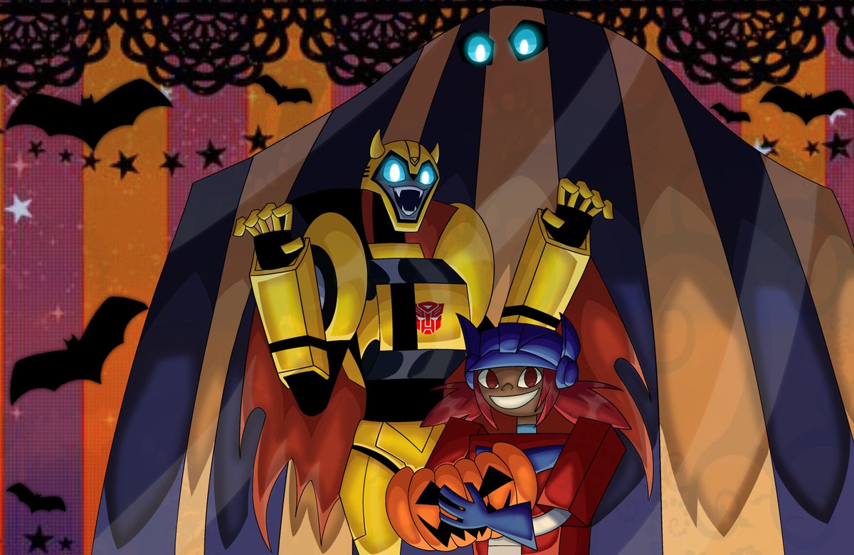 CecilloItzel's tweet photo. Dibujo de Halloween de sari Bumblebee y bulkhead y también para estara en una exhibición de arte para mi uni #TransformersAnimated #tfa #Bumblebee #bulkhead #sari #Halloween https://t.co/GmZyqshdmz