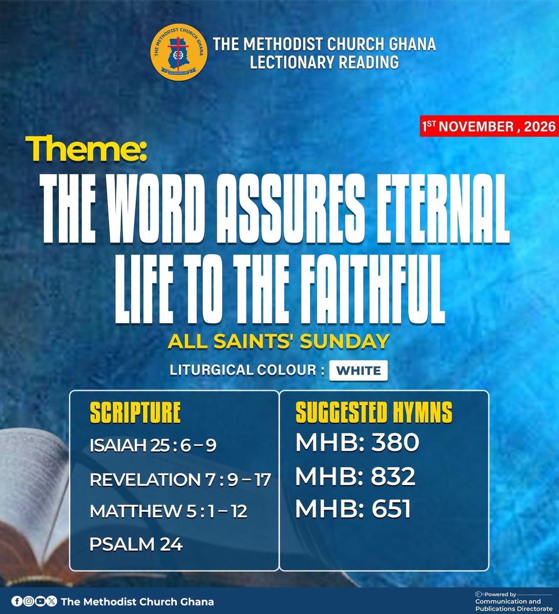 MethodistChGh's tweet photo. 📣 | 𝗟𝗘𝗖𝗧𝗜𝗢𝗡𝗔𝗥𝗬 𝗥𝗘𝗔𝗗𝗜𝗡𝗚 

Join us this Sunday for worship at any Methodist Chapel close to you. 

#LectionaryReading 
#themethodistchurchghana https://t.co/QEUW0kfuWH