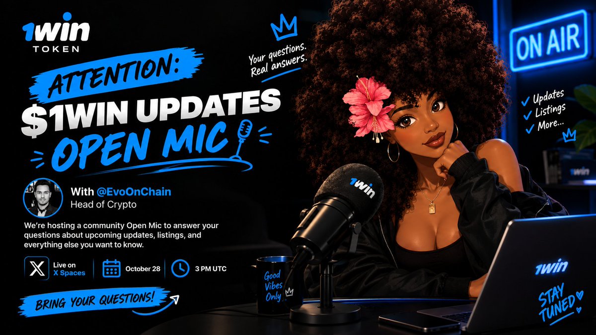 QueenAuroraonX's tweet photo. Okay guys, this is your chance to ask the questions you’ve been waiting to get answers to 👀🎤

$1WIN is hosting an Open Mic with @EvoOnChain, Head of Crypto, to talk upcoming updates, listings, and what else is on the horizon.

No guessing games, bring your questions and hear it straight from the source.

📅 October 28 | ⏰ 3 PM UTC
📍 Live on X Spaces

Come curious, leave informed. What’s the FIRST question you’d ask? 👀

@1winToken @1win