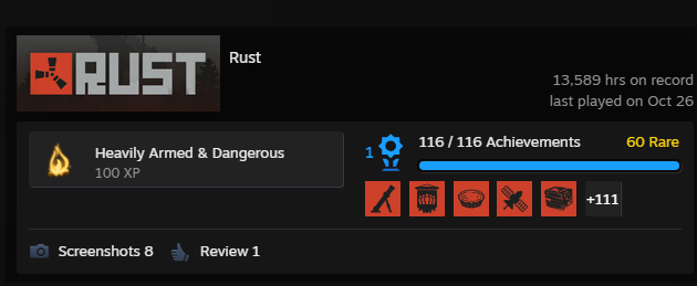 blooprintgames's tweet photo. ALL ACHIEVEMENTS GRINDED. I HAVE BEAT RUST. AGAIN!!! https://t.co/O4GvD0CM1a