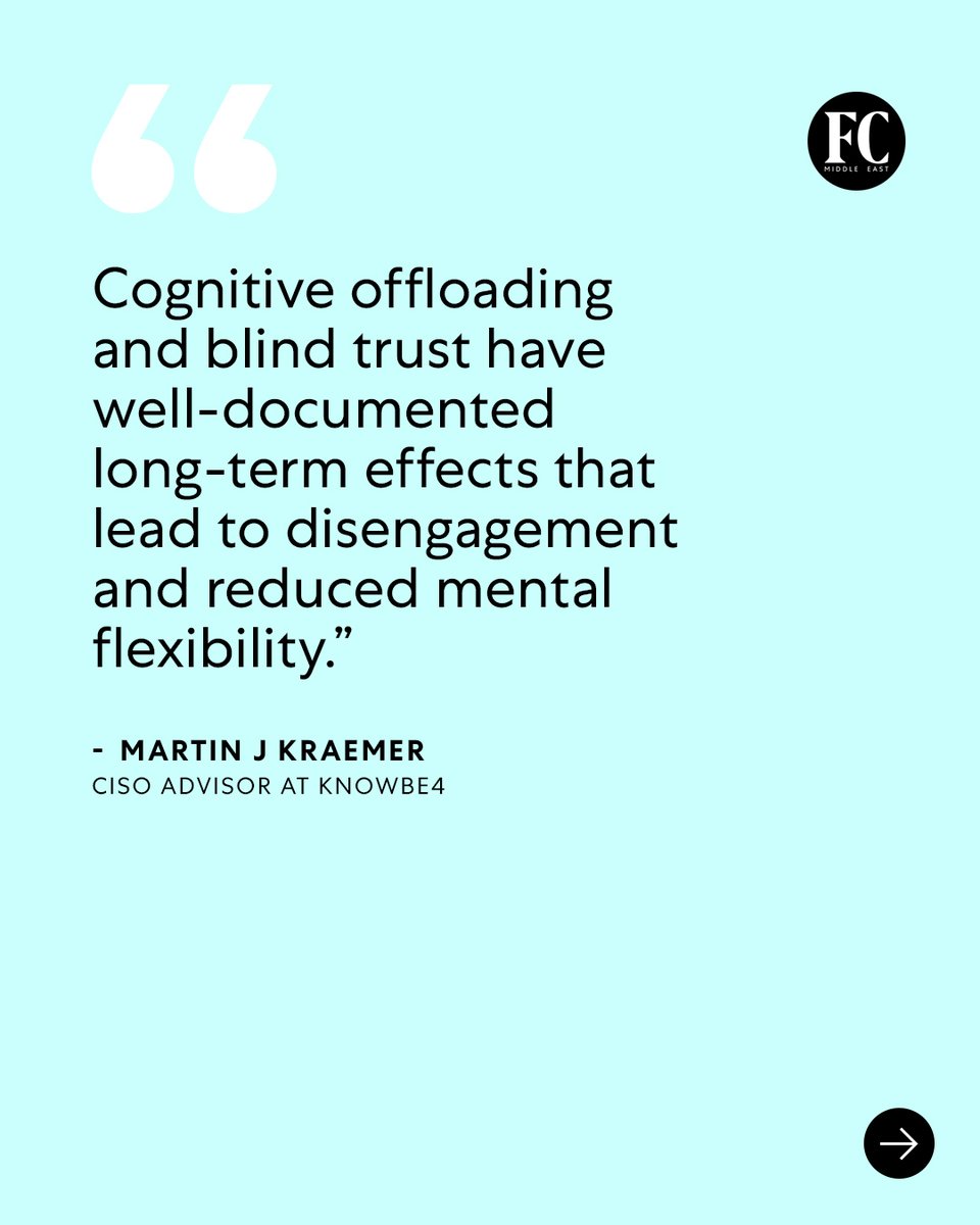 fastcompanyme's tweet photo. “Identifying and protecting the core skills and competencies that we, individually and as a society, desperately need to thrive is one of the most important challenges of our time,” says Martin J Kraemer (@markraemer), CISO Advisor at @KnowBe4.

“While it may be too late to control whether people use AI, it is not too late to establish safeguards governing its use and which aim to protect consumers from the most significant harm,” shares Kellie Blyth, Data and Technology Partner at @AGinsight.