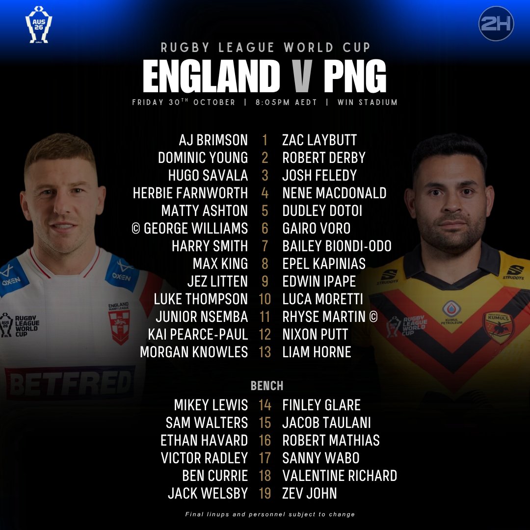 twohalves2h's tweet photo. 🏆 RLWC 2026 | ROUND 3 TEAM LISTS

The teams are in for the final round of pool matches!

New Zealand and Fiji go head-to-head to determine who finishes second in Pool A, while England will be watching Sunday's Pacific Derby between Tonga and Samoa, with the final two semi-final spots still to be decided.

Swipe through for all five team lists! 👀

#RLWC2026 #NRL #Kangaroos #Kiwis #EnglandRL #PNGKumuls #FijiBati #CookIslands #LebanonRL #FranceRL #Tonga #ToaSamoa #TwoHalves
