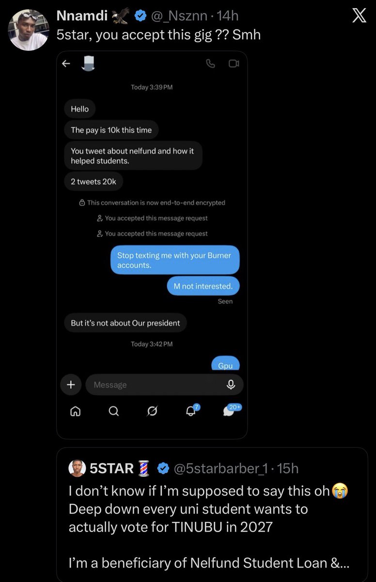 colzing's tweet photo. Instead of the APC to work for the Citizens and secure their votes organically, they rather steal the money and bring crumbs to the DM of hungry Nigerians like @5starbarber_1 to post and collect 10k 💔💔💔💔 https://t.co/4EHwodrT4I