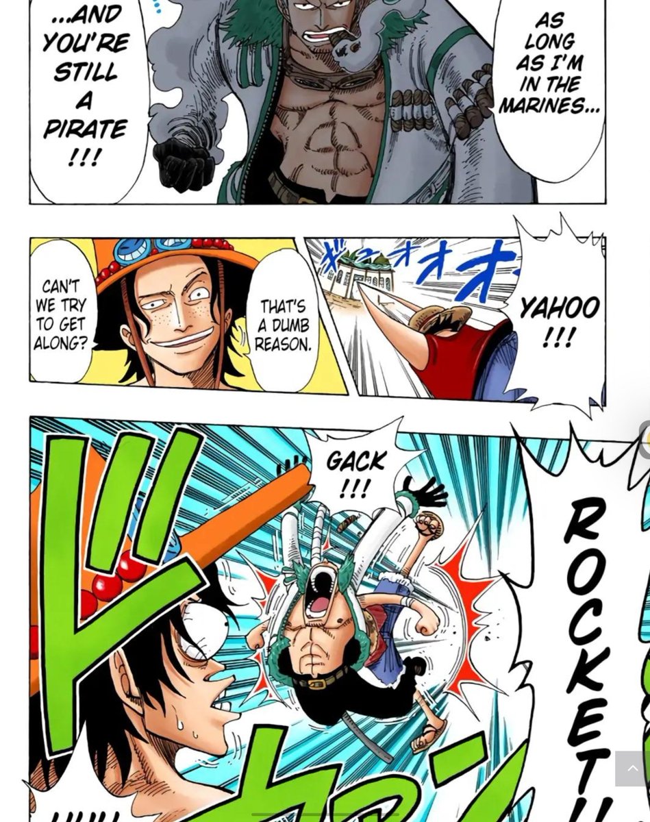 cromistengeus's tweet photo. @Sisgoleon_01 @Caelly0M pre haki luffy caught both smoker and ace off-guard in the restaurant and tackled them straight through multiple walls. logias aren't permanently transformed 24/7 like luffy's rubber body, they transform at will https://t.co/FsOaA86ag0
