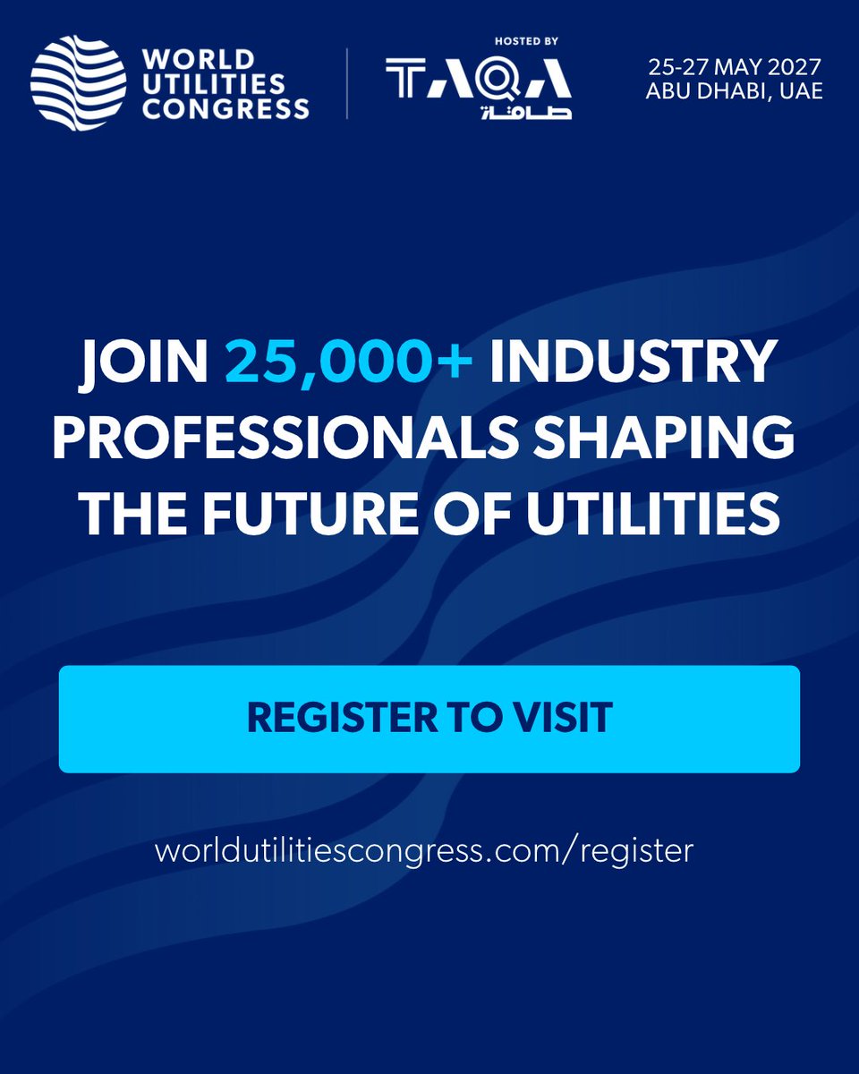 WUCongress's tweet photo. Growing communities need reliable power and water infrastructure.

Explore the investments and solutions supporting resilient, sustainable cities at #WorldUtilitiesCongress, hosted by TAQA.

📍 Abu Dhabi | 25-27 May 2027

Register to visit: https://t.co/2mwDbhRip5 https://t.co/n1BdziwKSX