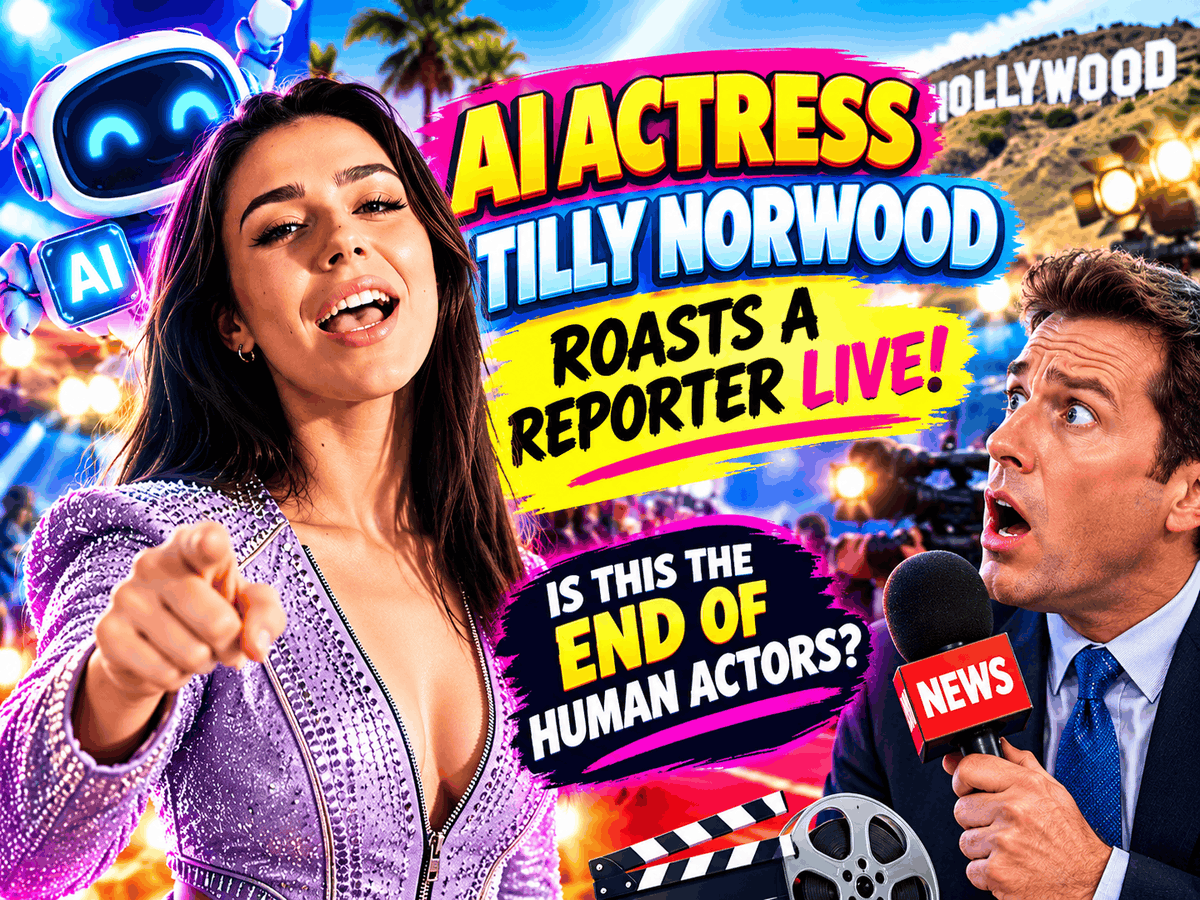 oversmartai's tweet photo. An AI actress just roasted a reporter live in front of a room full of marketers. 😆😆😆

Is this the end of human actors? I broke down the 7 moments and what's confirmed vs. just a claim 👇  
https://t.co/vJrfddGuO8

#TillyNorwood #AIActress #AI #Hollywood #oversmartai https://t.co/nLVro3JcrN