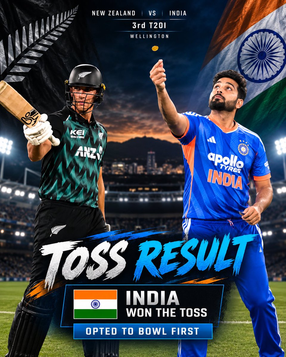 Possible11team's tweet photo. Toss Result- India has won the toss and opted to bowl first! 🏏
India are looking to chase for the series win!
Can NZ post a good total for their Do-Or-Die match?
#NZvsIND #Toss #India #Cricket #Possible11 https://t.co/xgeXlYfkXH