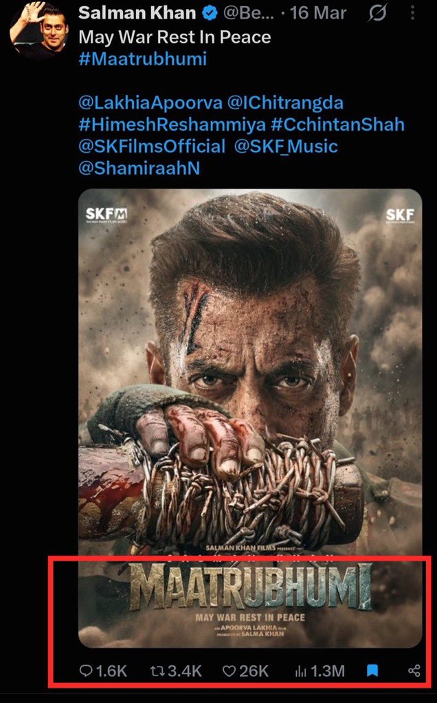 KaaliSRKFan's tweet photo. Megastar #ShahRukhKhan crossed the total likes of Maatrubhumi poster in FLAT 1 hours😭

Tier 7 #SalmanKhan used to get humiliated on box office, now on social media😂 https://t.co/TyQSbb0g2r