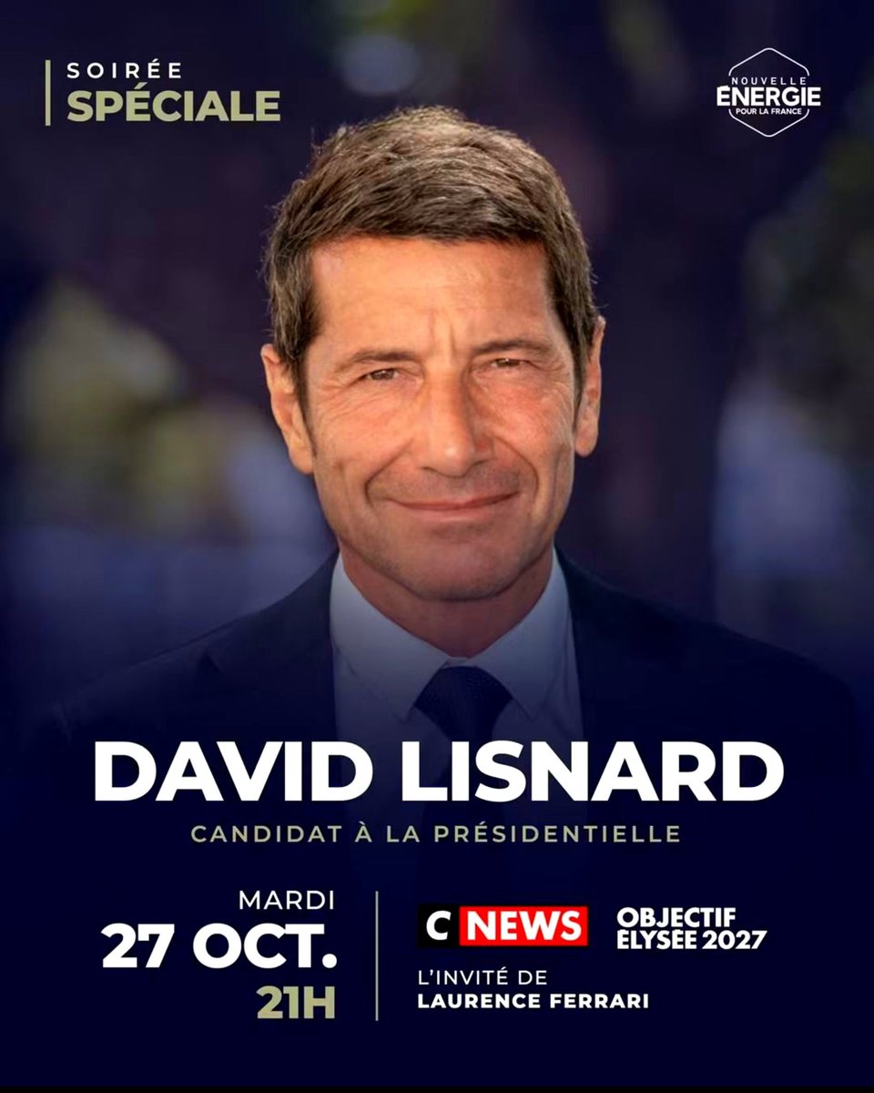 Nouv_Energie92's tweet photo. 📻📺 @davidlisnard sera l'invité de @LaurenceFerrari dans Objectif Élysée ce soir à 21h sur @CNEWS et @Europe1 🔥 https://t.co/shJGg7GHvN