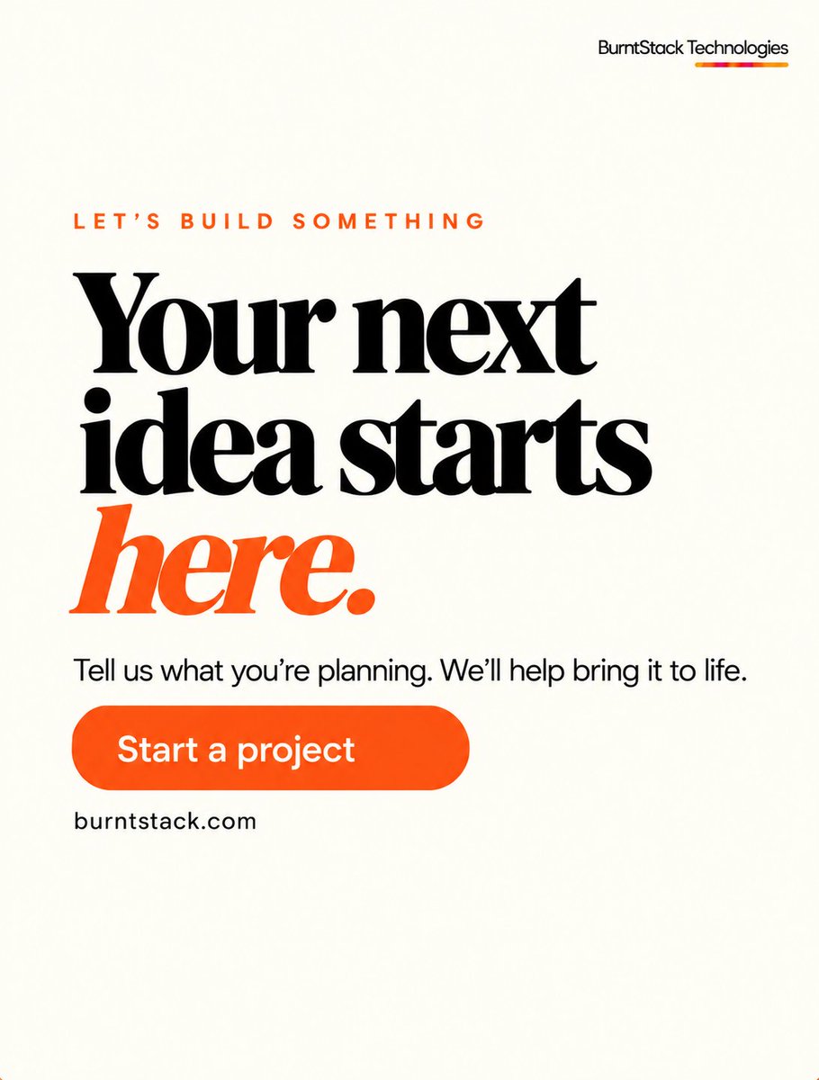 BurntStackoff's tweet photo. Got questions about your next project?  
Let’s turn your business goals into digital solutions. 
DM us to discuss your project and get started!

#BurntStackTechnologies #WebDevelopment  #CloudSolutions #SoftwareDevelopment #BusinessGrowth https://t.co/dAtABUuZQR