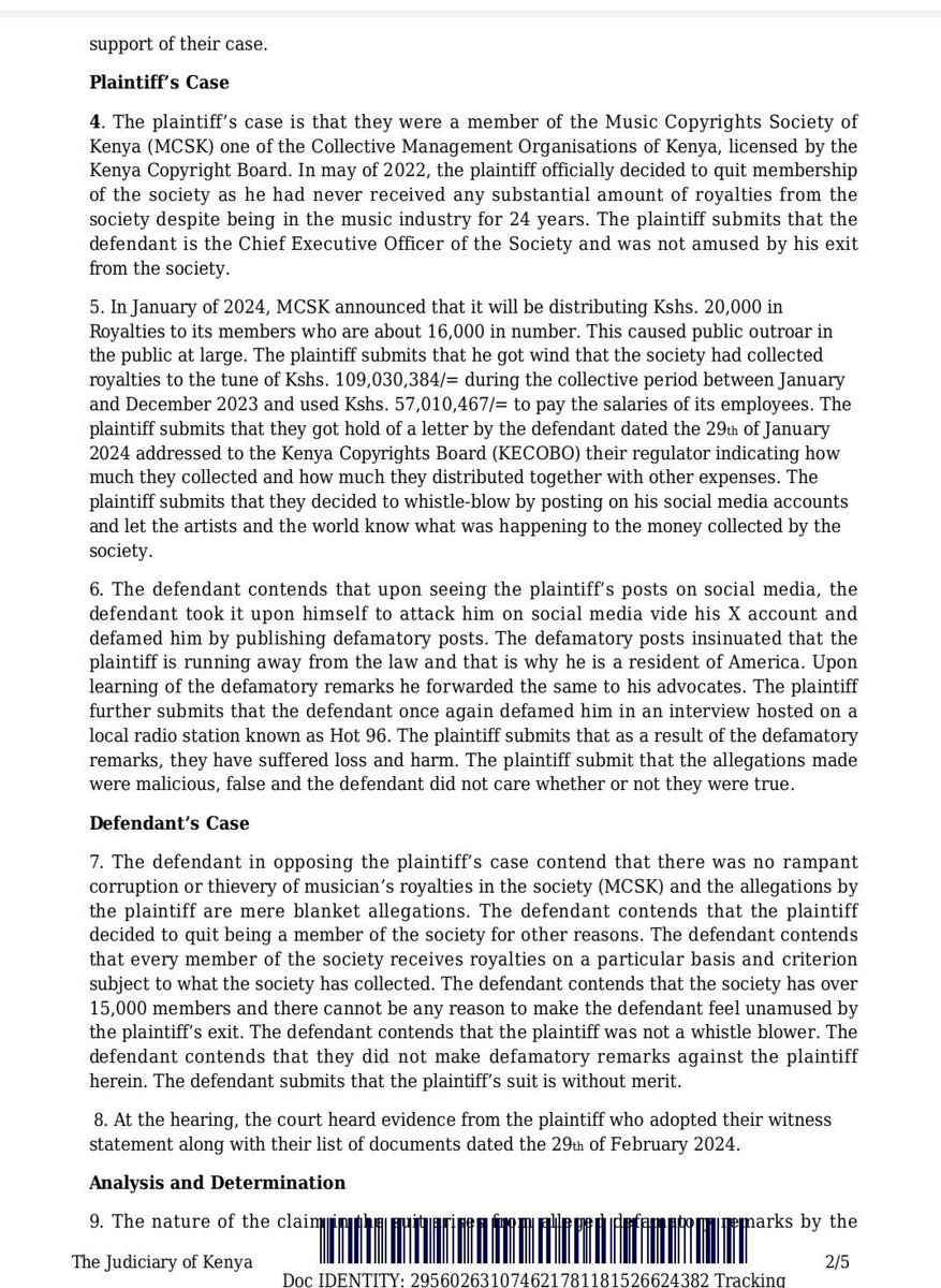 Lexken_EMSLaw's tweet photo. 🚨 A post on X has cost KSh 3 million, and the warning in this judgment reaches not only the person who wrote it but everyone who shares a claim before checking whether it is true.

This is the defamation judgment in favour of musician Hubert Mbuku Nakitare (Nonini), delivered by the Milimani Commercial Magistrate's Court on 26 October 2026. Here is what it means.

Musician Nonini sued Music Copyright Society of Kenya (MCSK) CEO Ezekiel Mutua for defamation following a public fallout over music royalty distributions and social media attacks.

The court found that false statements published about Nonini on X had lowered his reputation in the eyes of right-thinking members of society, and awarded him KSh 3 million in damages.

That phrase, right-thinking members of society, is the legal test for defamation. A statement is defamatory when it would make ordinary, reasonable people think less of the person, or expose them to hatred, ridicule or contempt. To succeed, a claimant must show three things: that the statement was defamatory, that it referred to them, and that it was published to at least one other person. Because a written post is a permanent form, the law treats the harm as presumed, and the claimant does not have to prove a specific loss.
There is a complete defence, and it is the one that matters most here. Truth. If a statement is true, it is not actionable, however damaging. That is why the falsity of the statements was central. The remedy exists for false claims, not merely unwelcome ones.

Liability does not stop with the author. In law, anyone who publishes or republishes a defamatory statement to a third party can be sued, and that includes resharing, retweeting or repeating what someone else said. I was only sharing it is not a defence. Each republication is treated as a fresh publication.

The legal dispute worth noting. On one side, freedom of expression is protected by Article 33 of the Constitution, and social media has given ordinary people a voice they never had before. Large awards for online posts can make people afraid to speak, to criticise the powerful, or to raise matters of public concern, and public figures must accept a fair amount of hard scrutiny. On the other side, Article 33 is not unlimited. It does not protect a reputation-destroying falsehood, and the Constitution itself requires respect for the reputation and dignity of others under Articles 33 and 28. A lie that reaches thousands in seconds can do lasting harm, and a person whose name is damaged is entitled to a remedy. Where the line falls between robust, protected speech and an actionable falsehood is the question every post sits near.

Key takeaway: publishing a false and damaging statement about someone can cost you, and so can sharing one. Truth is a defence, verification is protection, and a repost is still a publication in the eyes of the law.

👉 Follow @Lexken_EMSLaw for practical legal insights on defamation and online speech.