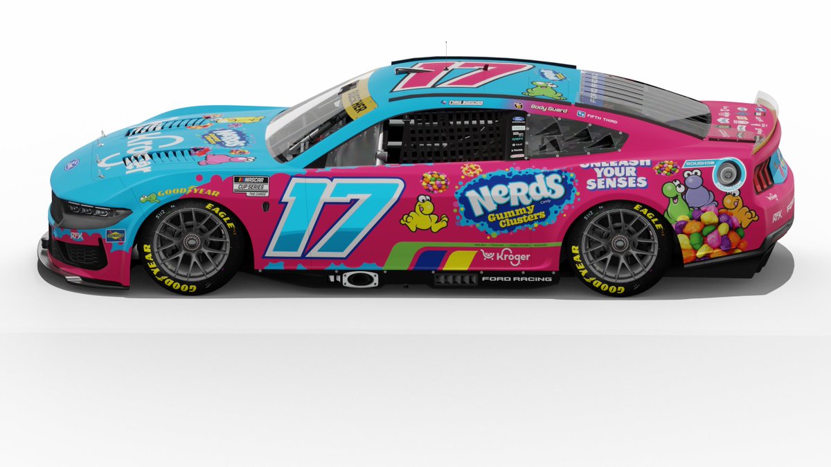 A_S12's tweet photo. Ferrara's Nerds candy brand will get the co-primary position with Kroger on RFK Racing's No. 17 Ford at Martinsville for Halloween.

➡️ Ferrara will give away 3,000 pounds of Nerds Gummy Clusters to fans at the track and have an activation station and hero cards on the midway. https://t.co/9jK0VVppCg