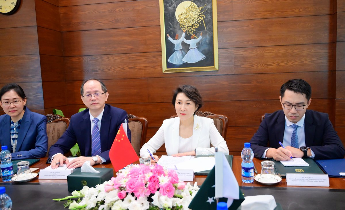 SpoxCHN_MaoNing's tweet photo. Delighted to hold the 3rd Round of China-Pakistan Spokespersons Consultations in Islamabad with my counterpart, Spokesperson of the Ministry of Foreign Affairs of Pakistan, Ambassador Sajjad Haider Khan @kachosajjadFSP https://t.co/NHUWt9PYAO