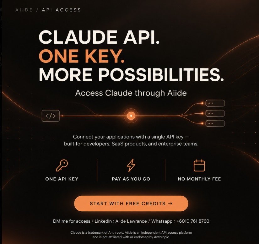 AiideLawrance's tweet photo. CLAUDE API. ONE KEY. MORE POSSIBILITIES. 🧠⚡
- One API key for multiple AI models
- Built for developers, AI platforms, and businesses
- Start testing with free credits
👉 Sign up and testing:
https://t.co/ikBDwpSDHm
#Aiide #ClaudeAPI #AIAPI #AIDevelopment https://t.co/2I3Hnsjcwf