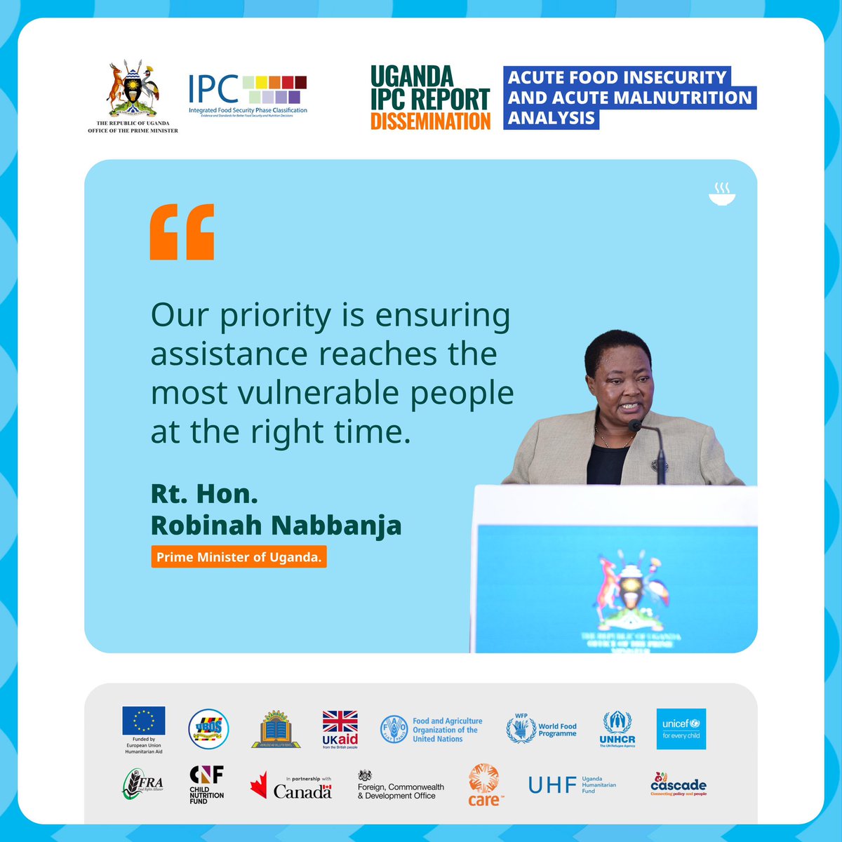 mrupdates_'s tweet photo. Our priority is ensuring assistance reaches the most vulnerable people at the right time.

~Rt. Hon. Robinah Nabbanja
Prime Minister of Uganda.
#FSNA2026 #FoodSecurityUG https://t.co/RgQgNSRhaS