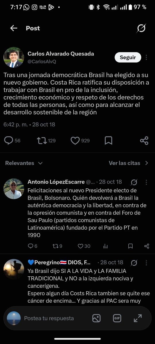 YuniSolimi's tweet photo. @MjfJorge @CRcancilleria Y vea que no lo digo de a huevo lit hasta parecen un copi pega las 4 administraciónes con el tema de felicitar a brasil ya porque de abajo nada ni un reportaje ni una conferencia nada todo se lo dejaban a la embajada https://t.co/vWGMkAgE83
