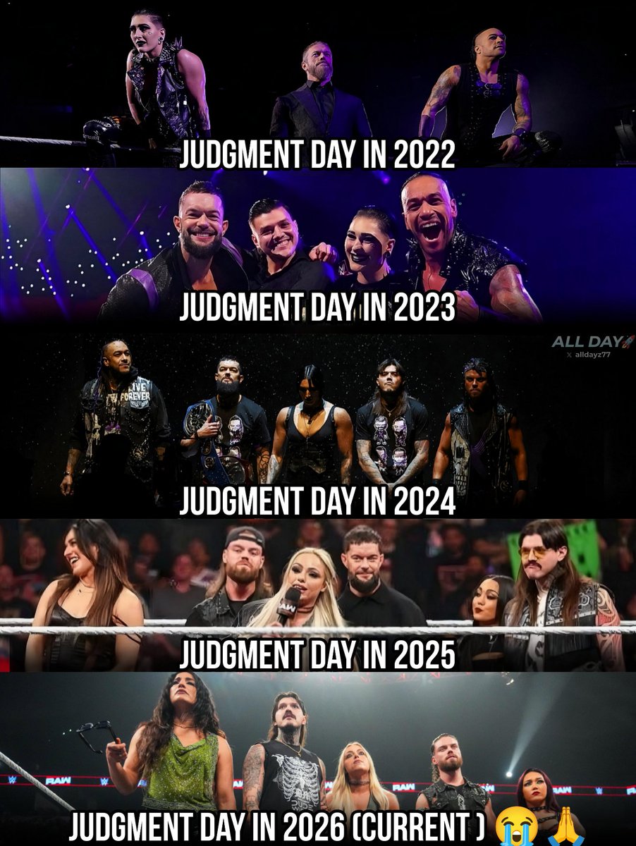 AllDAYZ77's tweet photo. WWE has a Judgment Day faction problem. 

Dude, this faction has been around since 2022, and it's almost 2027. 💀

WHEN WILL THIS FACTION FINALLY END? 😭🙏 https://t.co/odqpccu0ad