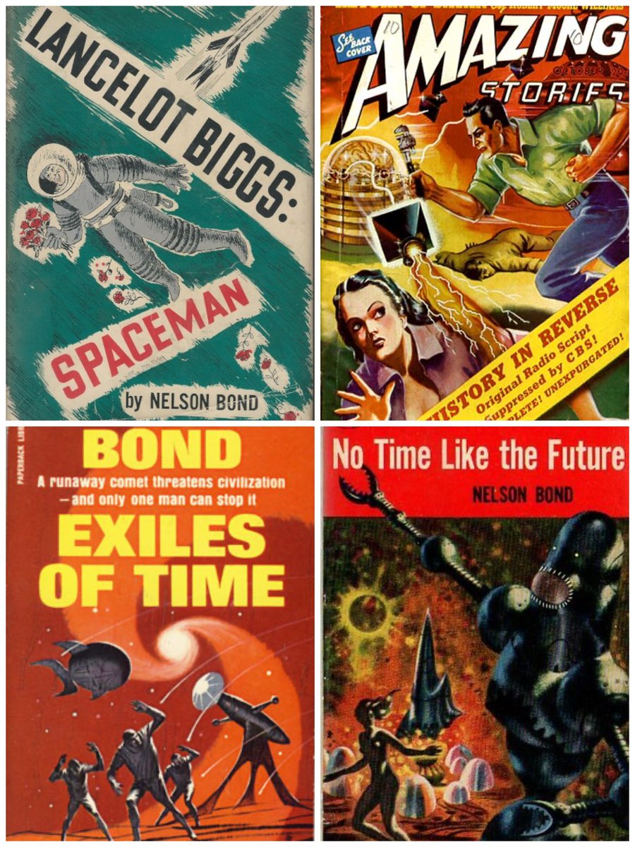 BaronDestructo's tweet photo. Today, I am recommending four essential works by Nelson S. Bond, the pulp-era storyteller and SFWA Author Emeritus whose wit and warmth lit up the Golden Age.

The Remarkable Exploits of Lancelot Biggs, Spaceman (1950): A collection of comic tales about a gangly, unlikely space-freighter officer whose screwball science gets his ship out of every jam.  Breezy, inventive fun that proves Golden Age SF could be genuinely funny.

The Priestess Who Rebelled (1939): In a ruined future ruled by women, young Meg undertakes a sacred pilgrimage to the fabled Place of the Gods, where she discovers a startling truth about humanity’s past.  A memorable post-apocalyptic tale with an unforgettable heroine and a clever reversal of gender roles.

Exiles of Time (1949): A mysterious bloodstone amulet transports archaeologist Lance Vidor from an ancient Arabian tomb to the lost continent of My, where he joins others summoned across the centuries to save Earth from a catastrophic comet.  Norse myth retold as pulp adventure, like Ragnarok on a countdown clock.

No Time Like the Future (1954): Bond’s most science-fictional collection, gathering his sharpest short work, including Conqueror’s Isle and The Cunning of the Beast.  A showcase of his gift for the twist ending, from sly comedy to genuinely unsettling.

Check out the quoted thread for the recommended works of Theodore Sturgeon, Alfred Bester, Bob Shaw, Clifford D. Simak, Algis Budrys, A.E. van Vogt, C.L. Moore, Cordwainer Smith, C.M. Kornbluth, D.G. Compton, Thomas M. Disch, Alice Bradley Sheldon (James Tiptree, Jr.), John Brunner, Judith Merril, Hal Clement, James Blish, Jack Williamson, Katherine MacLean, Fred Saberhagen, Jack Vance, Leigh Brackett, Edgar Pangborn, R.A. Lafferty, William Tenn, Kate Wilhelm, Avram Davidson, James H. Schmitz, Eric Frank Russell, Brian W. Aldiss, Carol Emshwiller, Wilson Tucker, Chad Oliver, Zenna Henderson, Pauline Ashwell, Frederik Pohl, Henry Kuttner, Barrington J. Bayley, James P. Hogan, C.J. Cherryh, Margaret St. Clair, Keith Laumer, Charles L. Harness, Howard Waldrop, Rosel George Brown, Gordon R. Dickson, Robert Sheckley, Fredric Brown, Kit Reed, Joanna Russ, H. Beam Piper, Daniel F. Galouye, Sydney J. Van Scyoc, Tom Godwin, Andre Norton, Harry Harrison, Vonda McIntyre, John Christopher, John Wyndham, Michael Bishop, Doris Piserchia, Bob Buckley, George Alec Effinger, Olaf Stapledon, John Varley, Miriam Allen deFord, Raymond F. Jones, Suzette Haden Elgin, Richard Cowper, Bruce Sterling, Josephine Saxton, Mack Reynolds, Phyllis Gotlieb, E.E. “Doc” Smith, Sterling E. Lanier, L. Sprague de Camp, Fritz Leiber, George Turner, Octavia E. Butler, Philip José Farmer, Somtow Sucharitkul, Charles Sheffield, Sonya Dorman, Clark Ashton Smith, Norman Spinrad, Naomi Mitchison, Suzy Mckee Charnas, Barry N. Malzberg, Paul Preuss, Lloyd Biggle Jr., George S. Schuyler, Damon Knight, Nancy Kress, E.C. Tubb, John Sladek, Joan D. Vinge, Ward Moore, Marta Randall, Robert L. Forward, Ian Watson, Brian Stableford, Keith Roberts, David R. Bunch, Michael G. Coney, Frank M. Robinson, Christopher Priest, Vernor Vinge, Lee Hoffman, Wilmar H. Shiras, Lucius Shepard, David I. Masson, Mildred Clingerman, Leigh Kennedy, Ernest Hogan, Jack Womack, Kenneth Bulmer, Mark Clifton, Kage Baker, Murray Leinster, Evelyn E. Smith, Kris Neville, Edmond Hamilton, James White, Wyman Guin, Emil Petaja, John Boyd, Christopher Anvil, Alan E. Nourse, T.J. Bass, Colin Kapp, Edmund Cooper, Rog Phillips, Mark S. Geston, James E. Gunn, Walter Tevis, Maureen F. McHugh, John Crowley, George O. Smith, Cherry Wilder, F.L. Wallace, G.C. Edmondson, Stanley G. Weinbaum, Pamela Sargent, Robert F. Young, Fred Hoyle, Eleanor Arnason,  Bertram A. Chandler, Charles Eric Maine, Tanith Lee, Kathleen Ann Goonan, J.T. McIntosh, Philip Wylie, Tom Purdom, Richard McKenna, and Donald Wandrei.