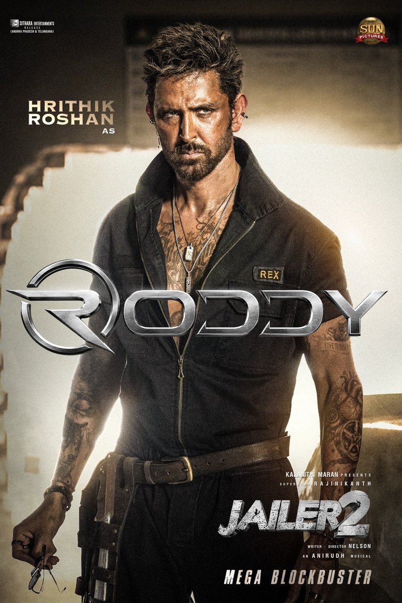 yagnamurthy's tweet photo. రోడీగా హృతిక్ రోషన్ 🔥💥

ఎలక్ట్రిఫైయింగ్ #RoddyTheme మిమ్మల్ని ఉర్రూతలూగించనుంది! ⚡️ రోడీ థీమ్ సాంగ్ ఇప్పుడు విడుదలైంది!

– https://t.co/wuG2DjR3Qq

#MegaBlockbusterJailer2 చిత్రాన్ని మీకు సమీపంలోని థియేటర్లలో ఇప్పుడే వీక్షించండి! 

#Jailer2 https://t.co/2HRJzf5lzB