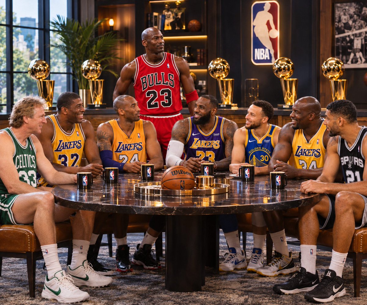 TotalProSports's tweet photo. Let’s be honest… Michael Jordan walks into this room and wants a seat.

Who’s getting kicked out of theirs? 👀 https://t.co/6RV5geKqgz