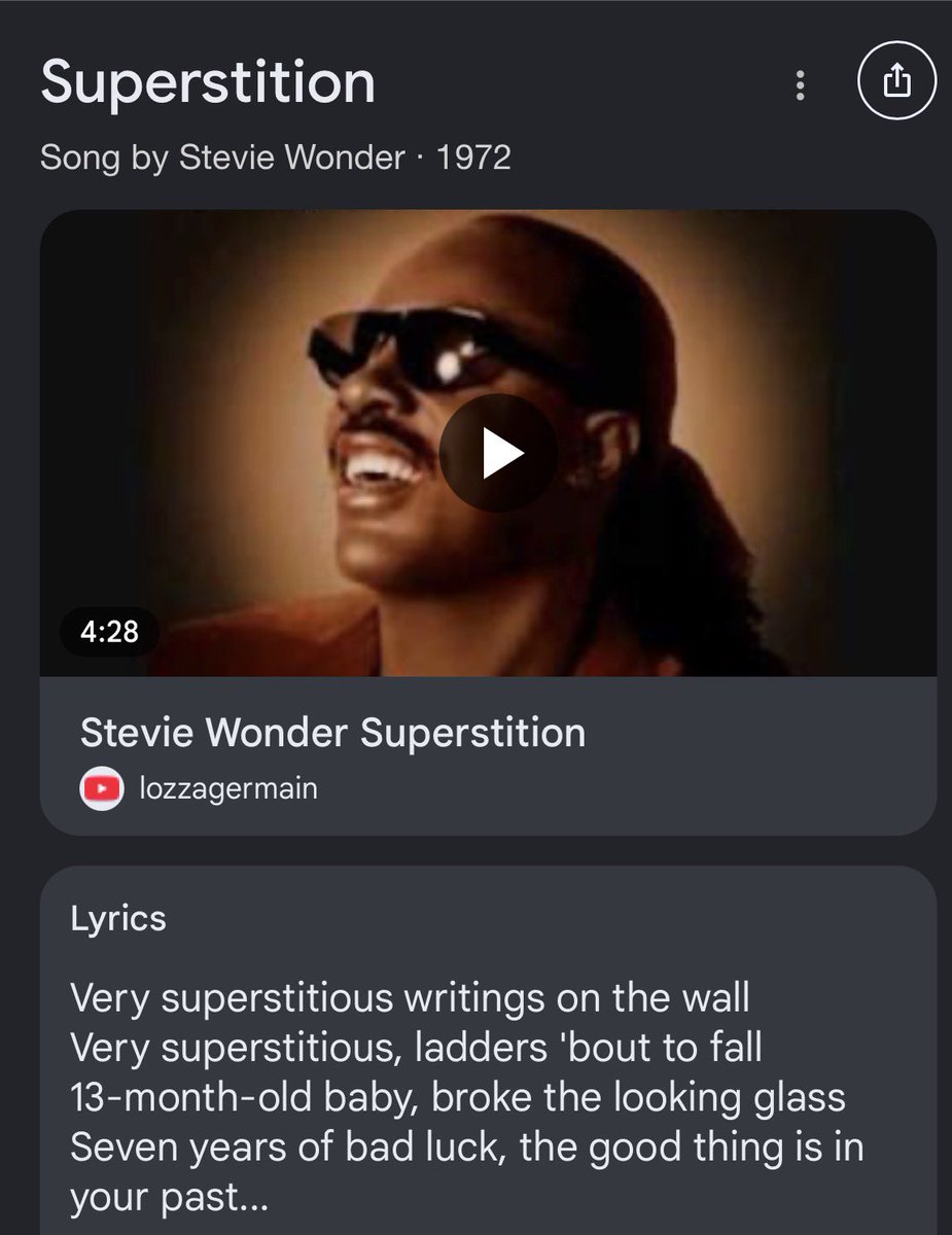 RIX61175034's tweet photo. @SenseiOfSarcasm Superstition" – Stevie Wonder  https://t.co/8M4IBfQz4B #AngiesSongGame. https://t.co/reWJxkl6eJ