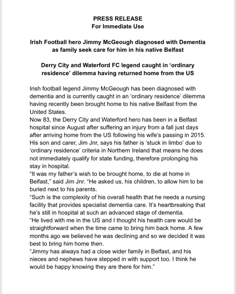 irlsport's tweet photo. Ahead of the FAI Cup final, a release issued on behalf of the family of Waterford and Derry City legend Jimmy McGeough. Very happy for @OTSMediaIreland to help the family tell this important story … @WaterfordFCie @derrycityfc https://t.co/ngPdef9y4s