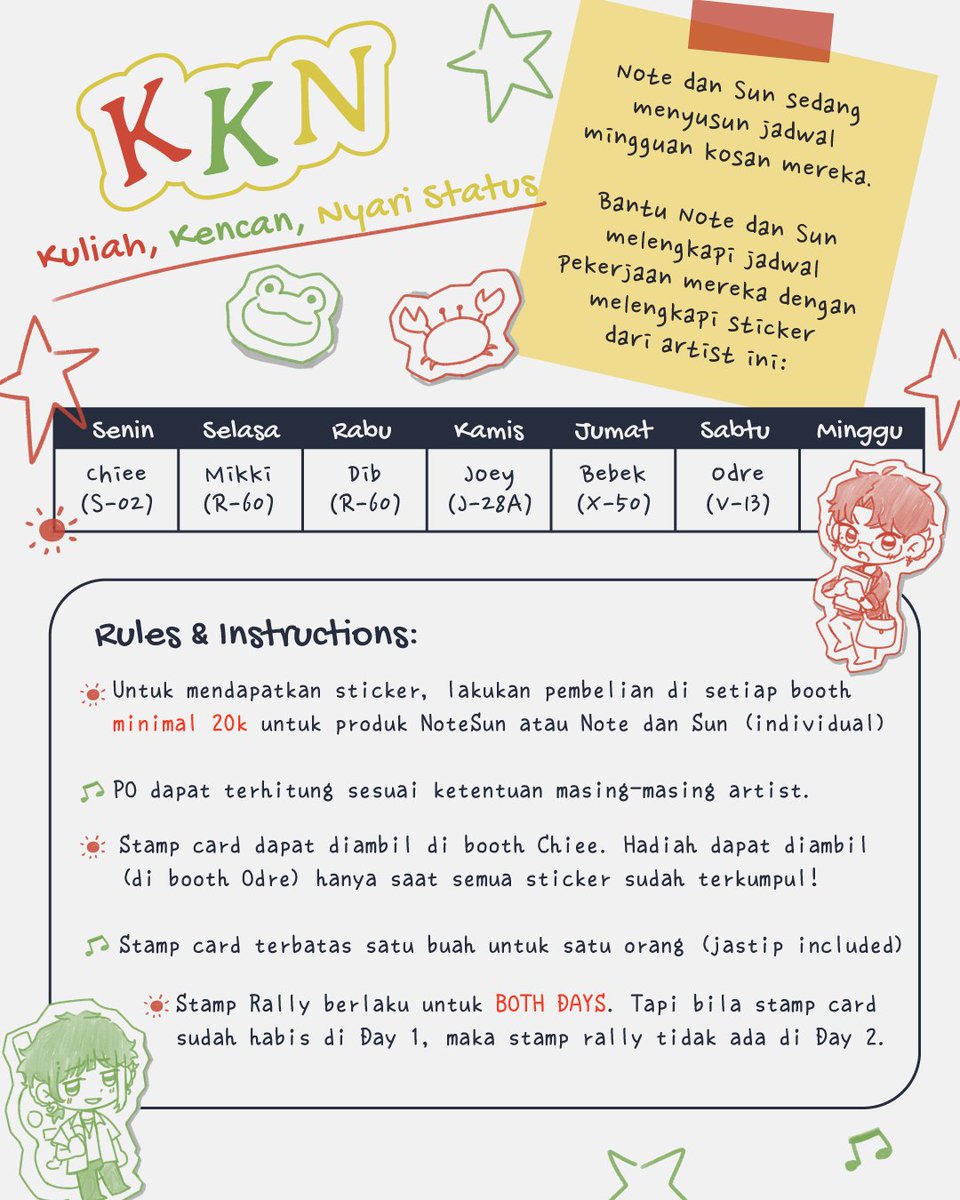 kaodreee's tweet photo. [💚❤️+ 🔁 Appreciated!]
#Notesun Stamp Rally for #CF23 sudah tiba!

Bantu 🎵 dan ☀️mengatur jadwal mingguan kos mereka untuk mendapat hadiah danusan spesial Irama Mentari 😋

Available for both days! (limited stocks)
Ketentuan lebih lanjut dapat dibaca di gambar ^^ https://t.co/IKICl1NQ0S
