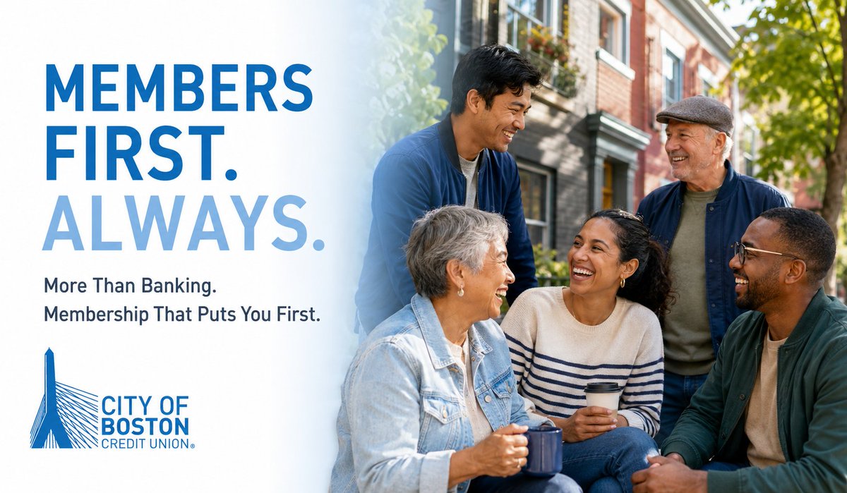 CityofBostonCU's tweet photo. At City of Boston Credit Union, youβre a valued member! We prioritize your financial well-being with competitive rates and personalized support.
Members first. Always.
Learn more: https://t.co/ESC427I0UR
#CityOfBostonCreditUnion #MembersFirst #Boston https://t.co/nvLqJSHu23