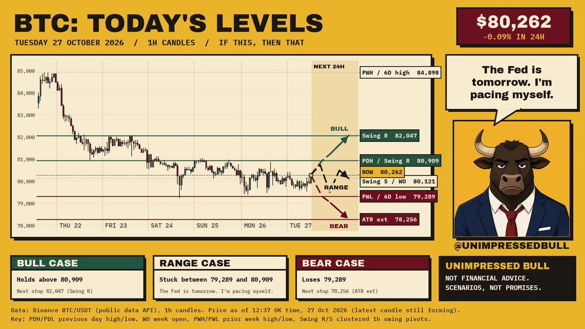 UnimpressedBull's tweet photo. US pre-market, 27 Oct. Futures up: S&amp;P +0.3%, Nasdaq 100 +0.5%, Dow +0.3%. The Fed meets from today, and the bit everyone skips: it's still in a hiking cycle. Futures put a December hike at about 81%. So a strong US shopper isn't automatically good news for stocks. https://t.co/5GmYFUaoq2