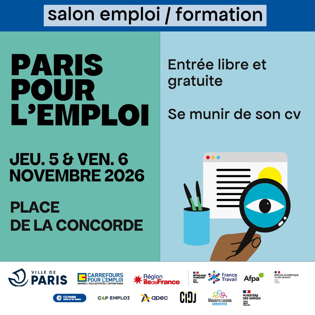InseeFr's tweet photo. #Emploi | L'Insee participera au forum « Paris pour l'emploi » les 5 et 6/11 sur le stand du ministère de l'économie.
L'occasion d'échanger avec nos équipes qui partageront leur parcours et vous présenteront les concours de l'Insee.
@Economie_Gouv 

👉 https://t.co/IqY43AeSfd https://t.co/2WZbzoeMlO