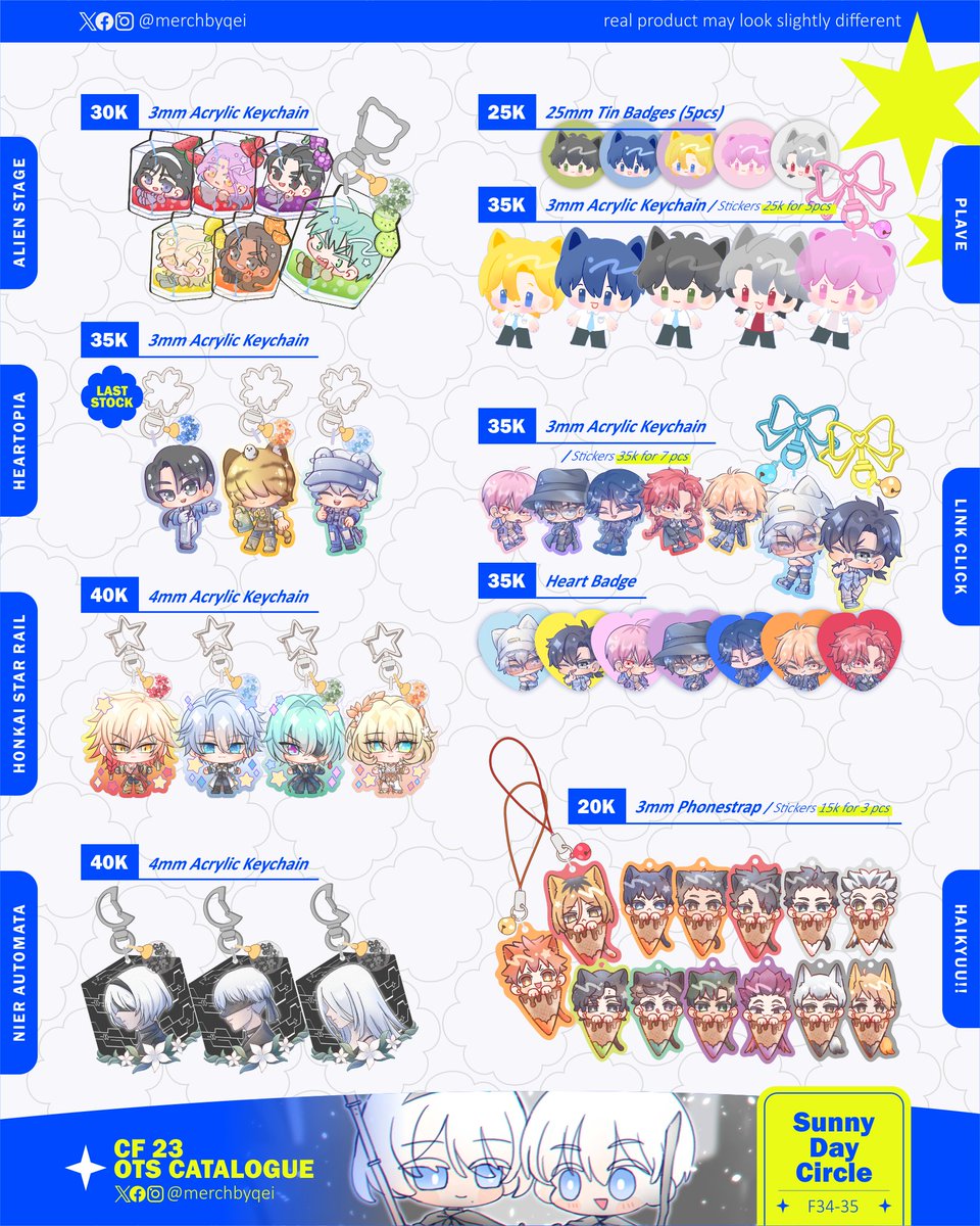 merchbyqei's tweet photo. Please 💙🔁🥰🙏
Checkout my CF23 OTS catalogue 😍💙

💱 Cash (PREFERRED), QRIS
⚠️ OTS only/No booking
🎪 F34-35 Sunny Day Circle Both Days

🌟ALNST, Cookie Run, Genshin Impact, Haikyuu!!, Heartopia, HSR, Link Click, Mairimashita! Iruma-kun (IF: MAFIA AU), NieR:Automata, PLAVE

More on thread!

#comifuro23 #comifuro23catalogue #cf23 #cf23catalogue