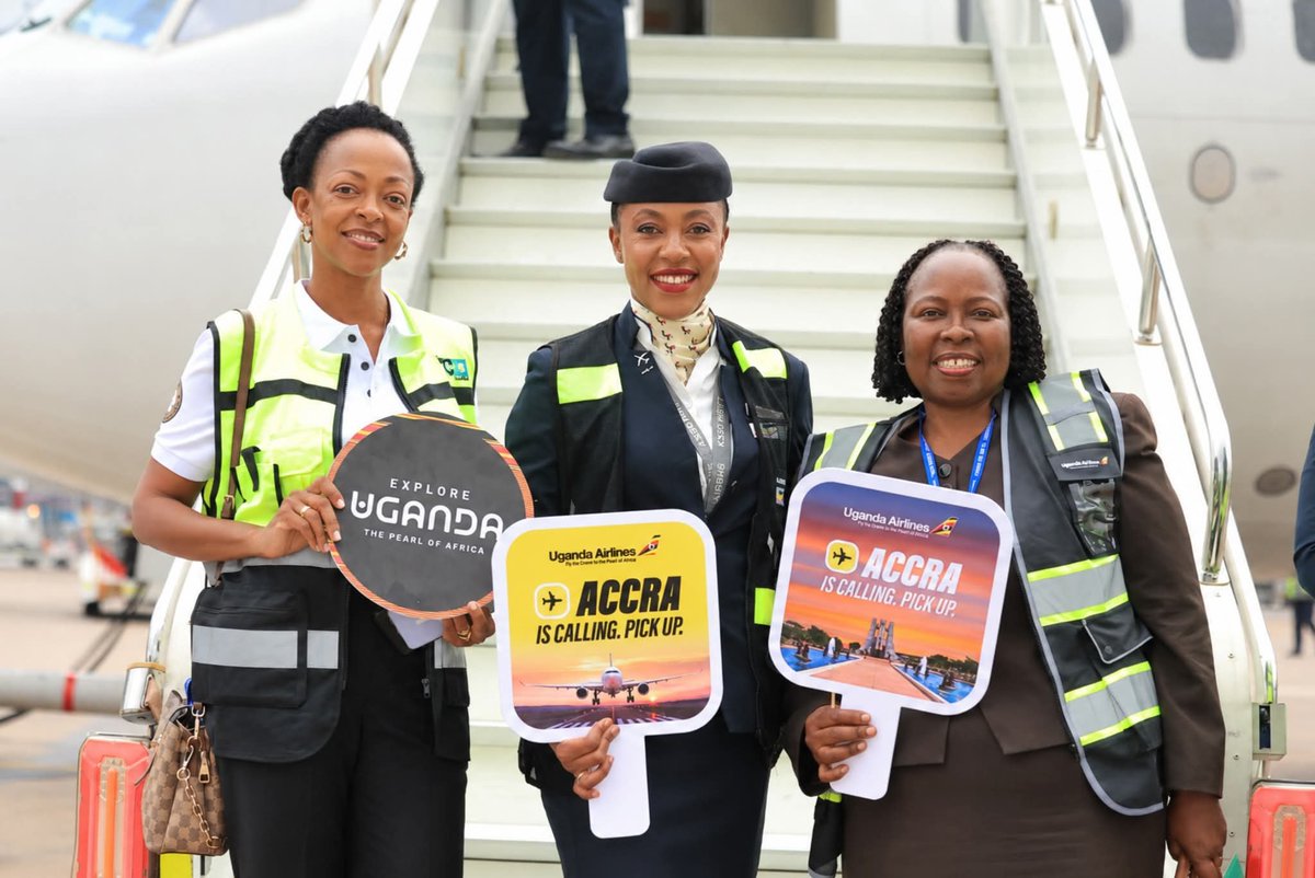 afrovertize's tweet photo. Uganda Airlines has officially launched flights between Entebbe (EBB) and Accra (ACC), Ghana, expanding its network into West Africa. It aims to significantly enhance trade, tourism, and business connectivity between East and West Africa. https://t.co/SX4VLqpEpx
