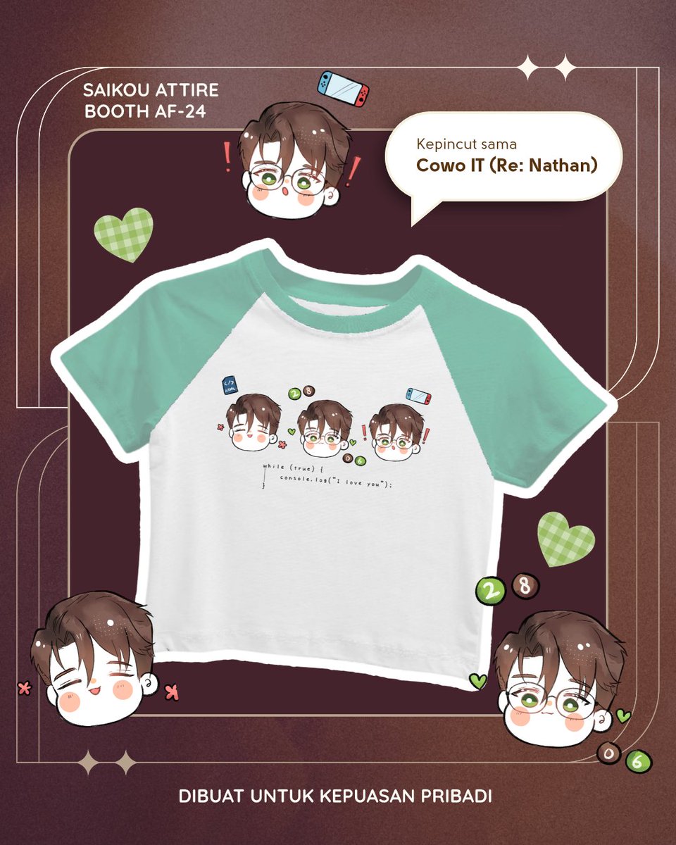 ruoxiayz's tweet photo. Hidup cowo IT, hidup Nathan!!!🫶
Yang mau purchase 1 baju ini bisa ke boothku ya di AF-24 (Kalo ga ada gapapa juga, aku bikin buat aku pake sebenernya WKWKWK, cuman mau kubawa buat CF 23 dulu)
#Heartscape #NathanielGunawan https://t.co/9DHJeaGSCX