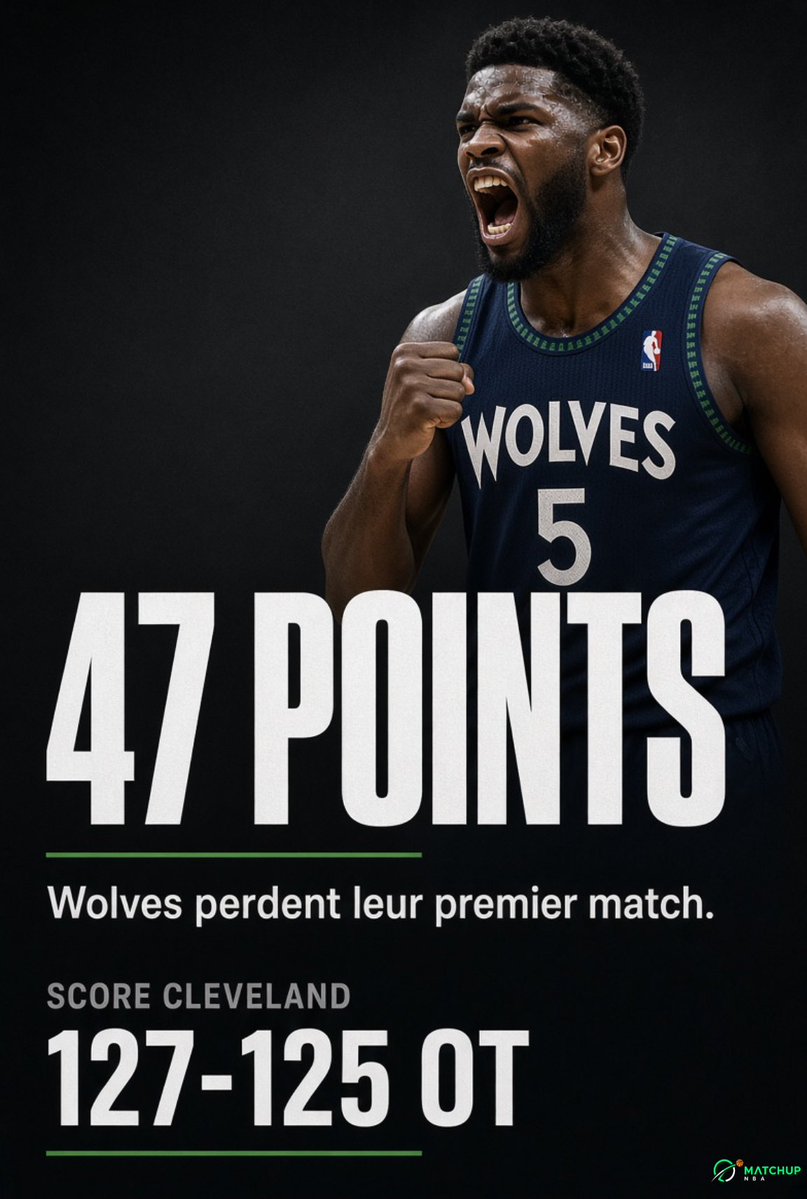 MatchUPBasket's tweet photo. 🏀 QUE RETENIR DE LA NUIT NBA ?👇🏻

🔥 47 PTS POUR ANTHONY EDWARDS
Les Wolves perdent leur premier match de la saison, battus par Cleveland 127-125 après prolongation.

🎯 STEPH PARFAIT
24 PTS à 8/8 au tir pour Curry. Golden State décroche sa première victoire, 134-114 à Denver.

🇬🇷 GIANNIS EN TRIPLE-DOUBLE
29 PTS, 15 REB, 11 AST pour son premier triple-double avec Miami… mais le Heat tombe à 0-4.

⚡ OKC DÉMARRE À 4-0
30 PTS pour Ajay Mitchell, record en carrière, dans la victoire du Thunder face à Phoenix (125-114).

🚀 HOUSTON À 4-0
Les Rockets battent Atlanta 120-110 et signent leur meilleur départ depuis 2014.

Le fait qui vous a le plus marqué ? 👇 

Les analyses du soir sur https://t.co/OCNyLKYhHJ