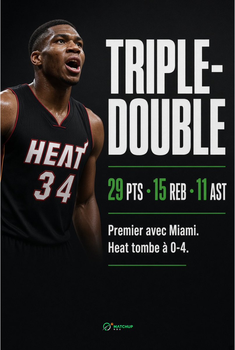 MatchUPBasket's tweet photo. 🏀 QUE RETENIR DE LA NUIT NBA ?👇🏻

🔥 47 PTS POUR ANTHONY EDWARDS
Les Wolves perdent leur premier match de la saison, battus par Cleveland 127-125 après prolongation.

🎯 STEPH PARFAIT
24 PTS à 8/8 au tir pour Curry. Golden State décroche sa première victoire, 134-114 à Denver.

🇬🇷 GIANNIS EN TRIPLE-DOUBLE
29 PTS, 15 REB, 11 AST pour son premier triple-double avec Miami… mais le Heat tombe à 0-4.

⚡ OKC DÉMARRE À 4-0
30 PTS pour Ajay Mitchell, record en carrière, dans la victoire du Thunder face à Phoenix (125-114).

🚀 HOUSTON À 4-0
Les Rockets battent Atlanta 120-110 et signent leur meilleur départ depuis 2014.

Le fait qui vous a le plus marqué ? 👇 

Les analyses du soir sur https://t.co/OCNyLKYhHJ