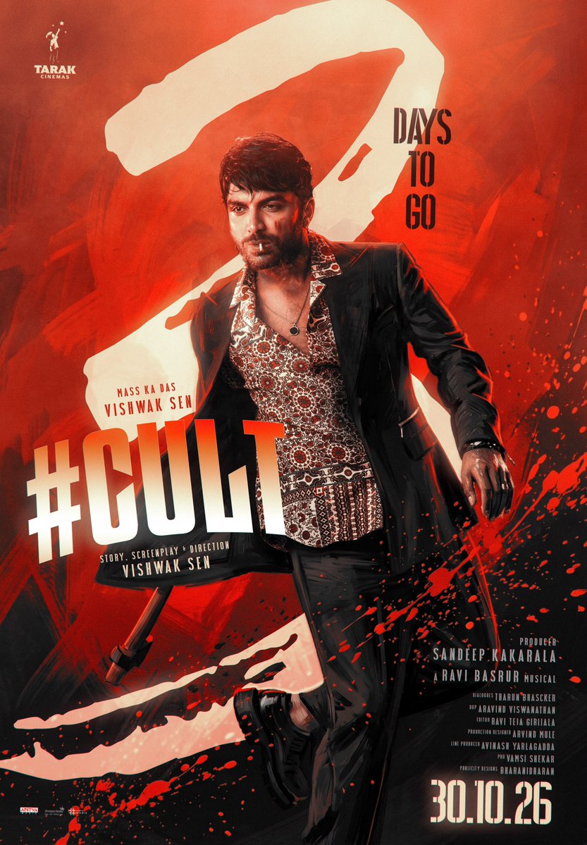 rameshlaus's tweet photo. 3 DAYS TO GO for the madness to take over! 🔪🩸🔥

Mass Ka Das @VishwakSenActor is gearing up to deliver a wild, ruthless and blood-soaked theatrical experience with #CULT! 😈❤️‍🔥

Brace yourselves for the carnage from OCTOBER 30! 💥 
— https://t.co/L6vaC9a8W7

Written and Directed by #VishwakSen 🔥 

A @RaviBasrur Musical 🎵

#CULTonOCT30th