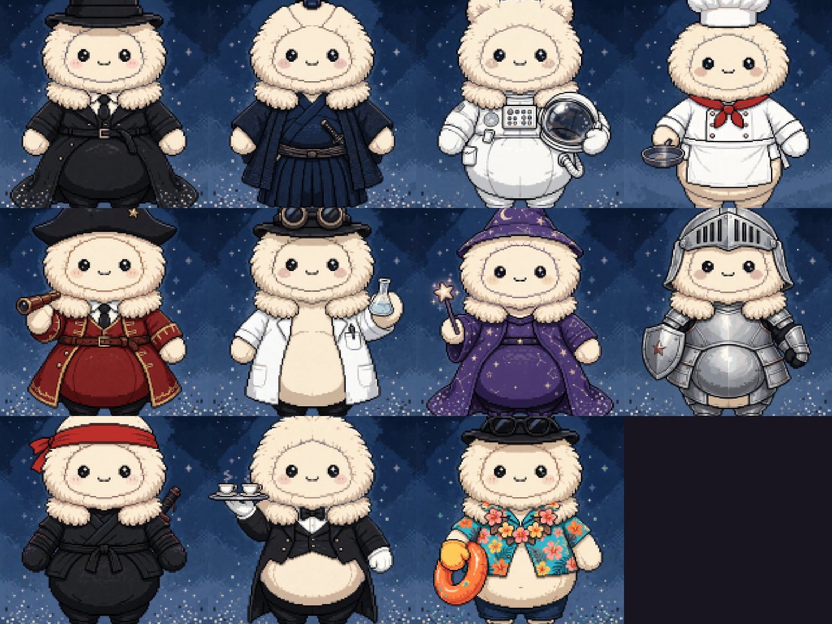 STomoya_todo's tweet photo. REVEALED.
the blind mint is open — all 300 Mokkos now show their true designs.
samurai, wizard, pirate, astronaut... and the original long coat.
which one did you pull?
https://t.co/rNvNTbnGVg
#Mokko #Base #onchain #PixelArt https://t.co/5K3v4qJIEP