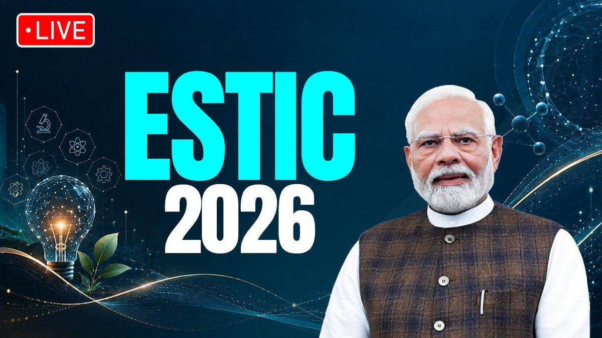 nijunction's tweet photo. Prime Minister Narendra Modi addresses the Emerging Science, Technology and Innovation Conclave 2026.

WATCH NOW: https://t.co/bR1lPn2NJm https://t.co/6dVaSK1lDV
