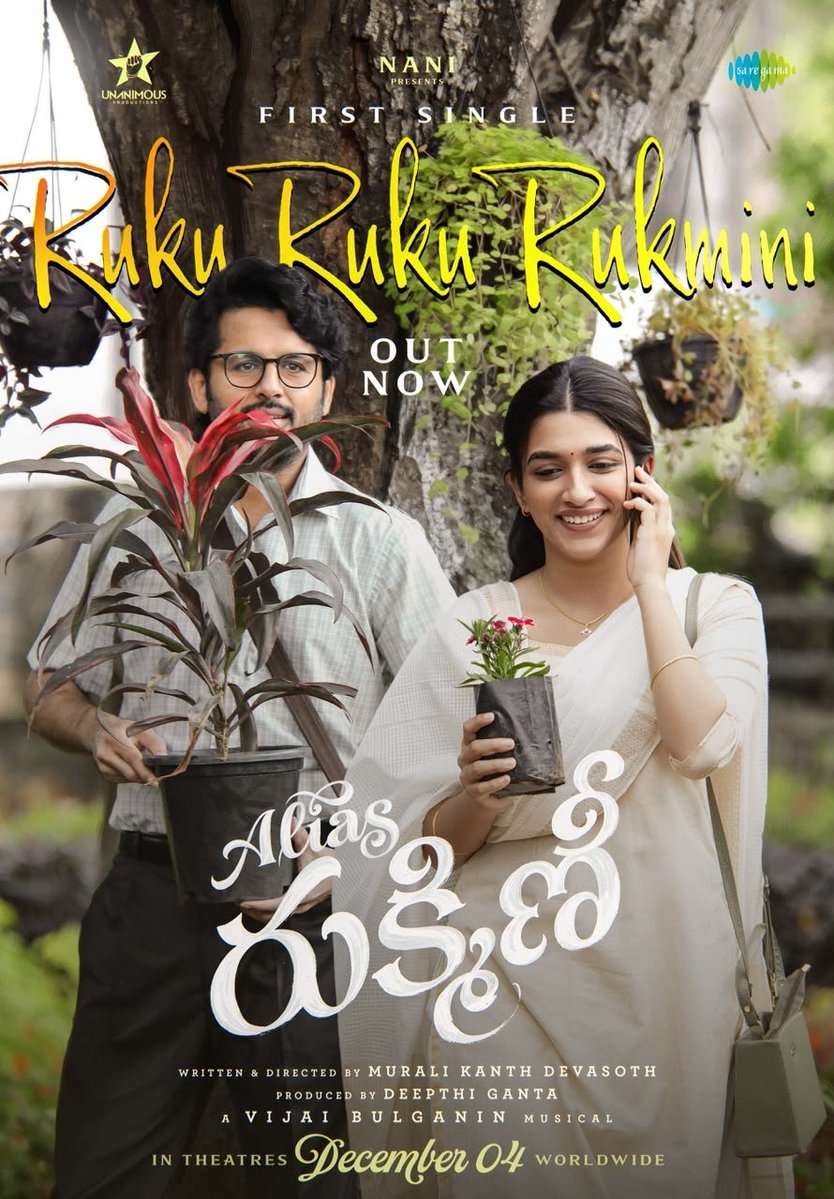 rameshlaus's tweet photo. When Krishna sings his heart out for Rukku, love turns into a beautiful melody! ❤️🎶

Sweet, soulful and filled with romance, #RukuRukuRukmini from #AliasRukmini is the kind of song that instantly finds a place on your playlist! 😍💕

First single OUT NOW! 🎵✨

▶️ https://t.co/31Kg4fxj5G

A @VijaiBulganin musical 🎶
Sung by @anuragkulkarni_ 🎙
Lyrics by @purnachary17 🖊
Choreography by #Moin 🕺

In cinemas worldwide December 4th ❤️

Natural Star @NameisNani presents @actor_nithiin in #AliasRukmini 🪑📚

Written & Directed by @Afilmby_Murali 

#AliasRukminiOnDec4th 
#AafiyaSayed