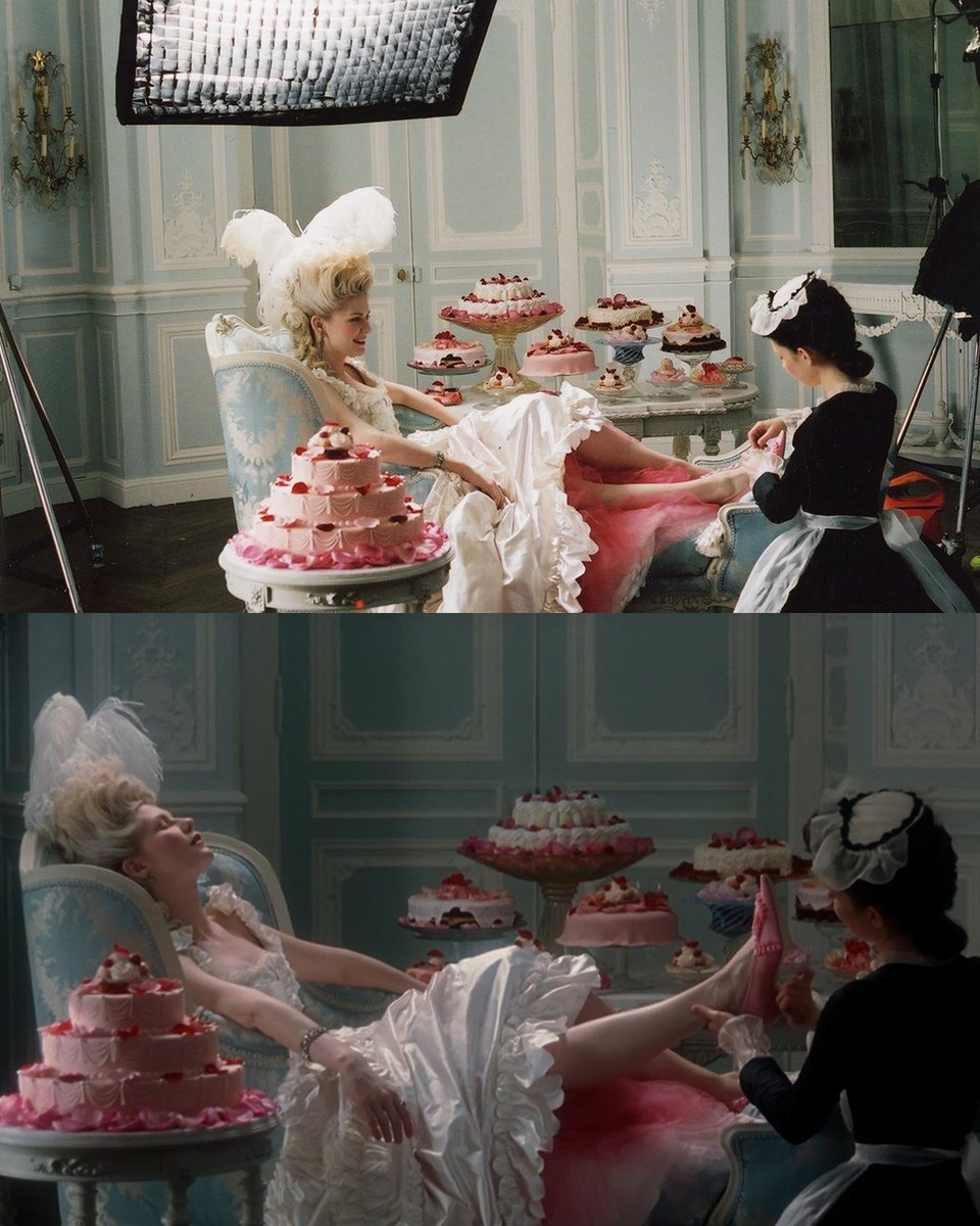 mubi's tweet photo. MARIE ANTOINETTE. The setup vs. the shot.

Peek behind the scenes of an icon in the making. MAKING MARIE ANTOINETTE, streaming exclusively on MUBI from November 6. https://t.co/aWNAn8ookY