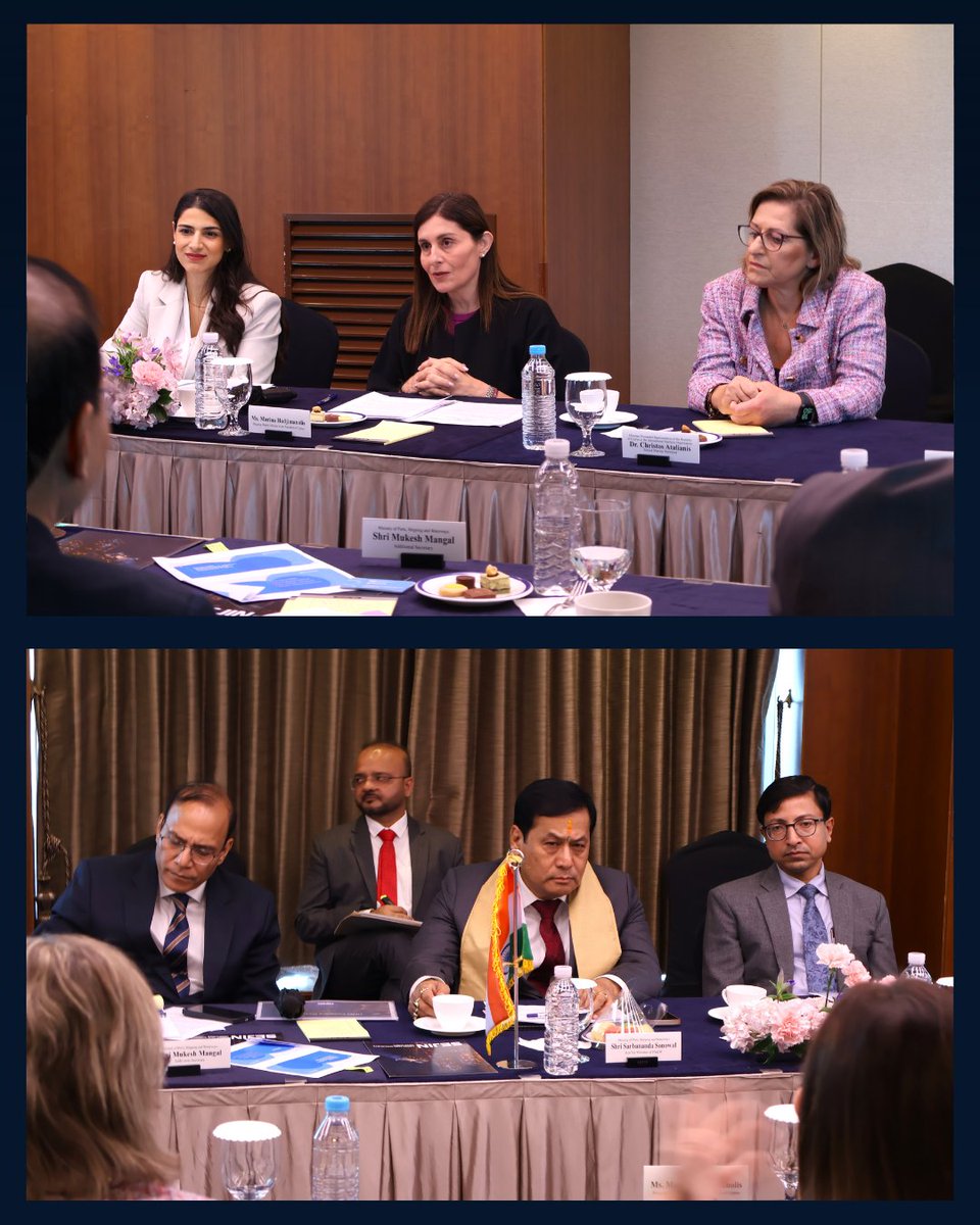 maritimeCyprus's tweet photo. Ms @HadjimanoliM, had a bilateral meeting with the Minister of Ports, Shipping and Waterways of India, Mr. @sarbanandsonwal, building on the close relations between Cyprus and India and the positive momentum in further strengthening their Strategic Partnership. 🇨🇾🇮🇳 https://t.co/4mdsfgV0VO