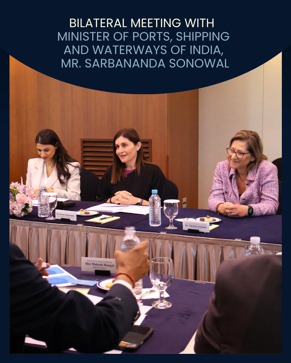 maritimeCyprus's tweet photo. Ms @HadjimanoliM, had a bilateral meeting with the Minister of Ports, Shipping and Waterways of India, Mr. @sarbanandsonwal, building on the close relations between Cyprus and India and the positive momentum in further strengthening their Strategic Partnership. 🇨🇾🇮🇳 https://t.co/4mdsfgV0VO