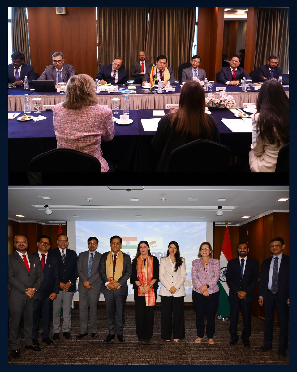maritimeCyprus's tweet photo. Ms @HadjimanoliM, had a bilateral meeting with the Minister of Ports, Shipping and Waterways of India, Mr. @sarbanandsonwal, building on the close relations between Cyprus and India and the positive momentum in further strengthening their Strategic Partnership. 🇨🇾🇮🇳 https://t.co/4mdsfgV0VO