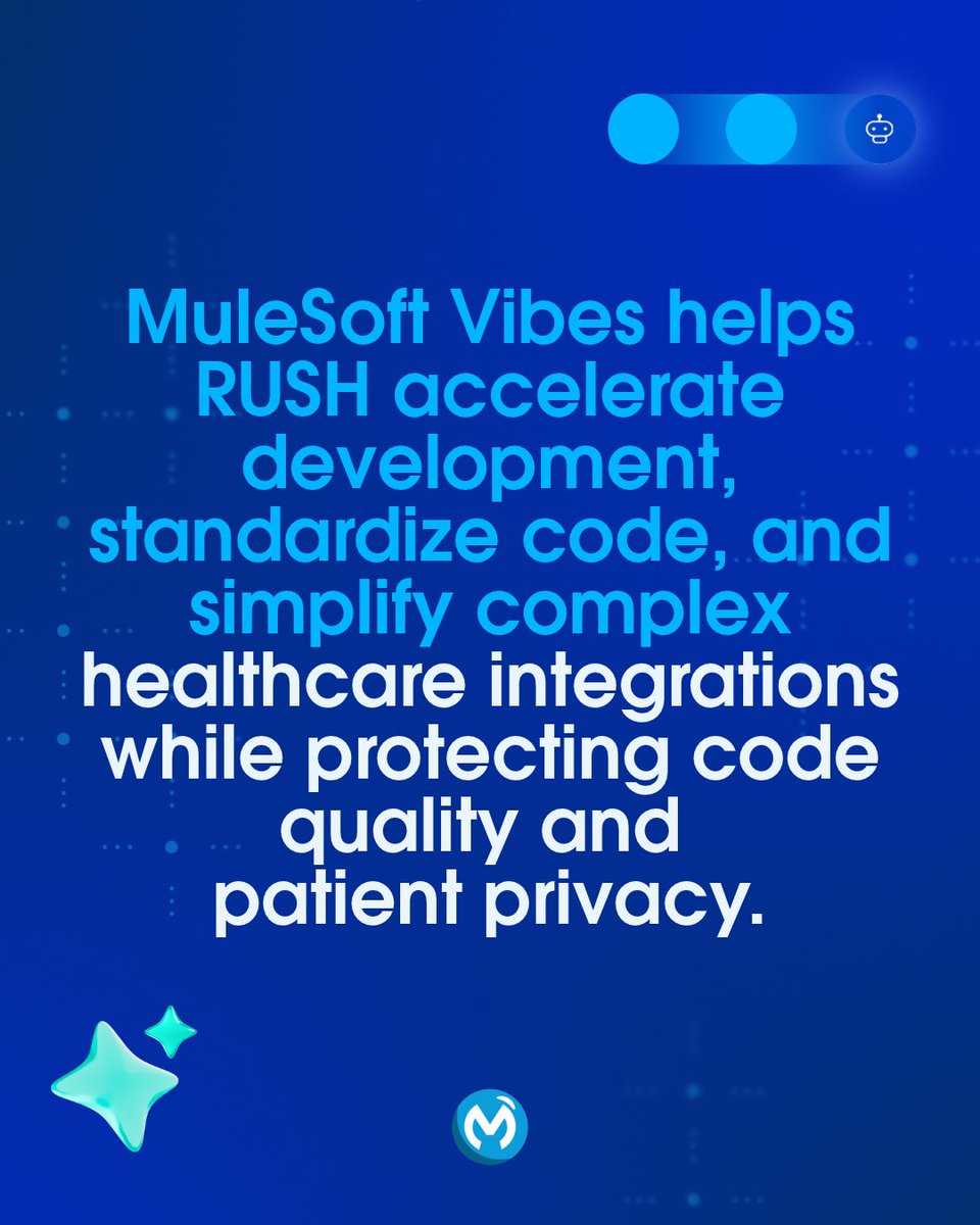 MuleSoft's tweet photo. 10 minutes for an API framework that used to take half a day.

See how RUSH University System for Health uses MuleSoft Vibes to accelerate development, resolve complex issues, and standardize code across its integration team. Dive in: https://t.co/mYwuWqpg6Q https://t.co/NgQ5JAzLqh