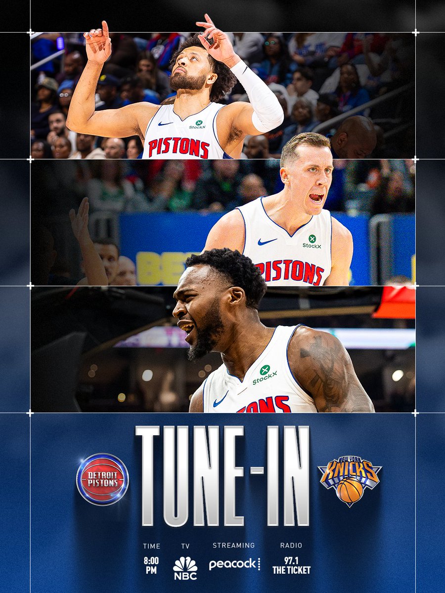 DetroitPistons's tweet photo. Detroit vs. New York.

📺 @nbc 
💻 @peacock  
🎙️ @971theticketxyt https://t.co/2SNMtsoZXf